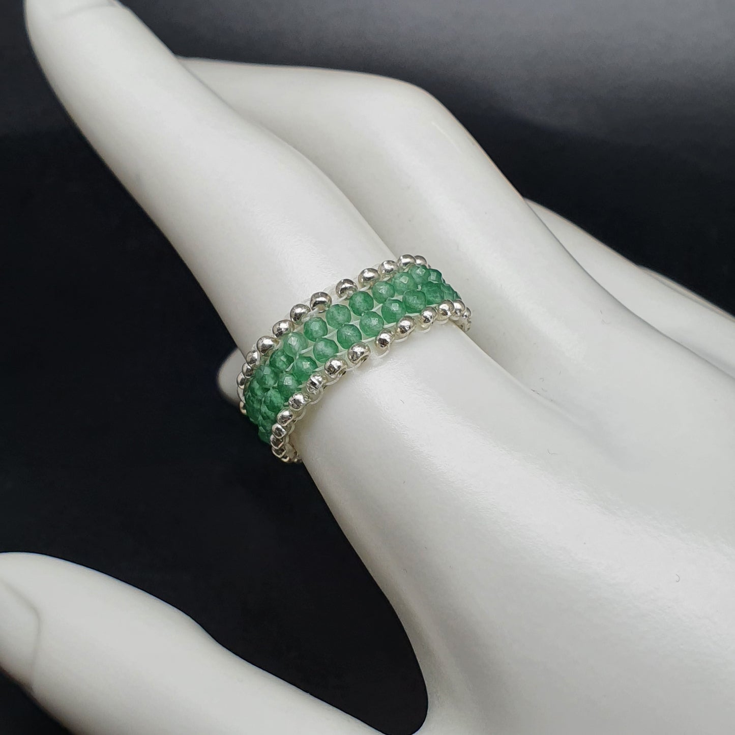 Metal Free Beaded Gemstone Ring Band Peyote Stitch