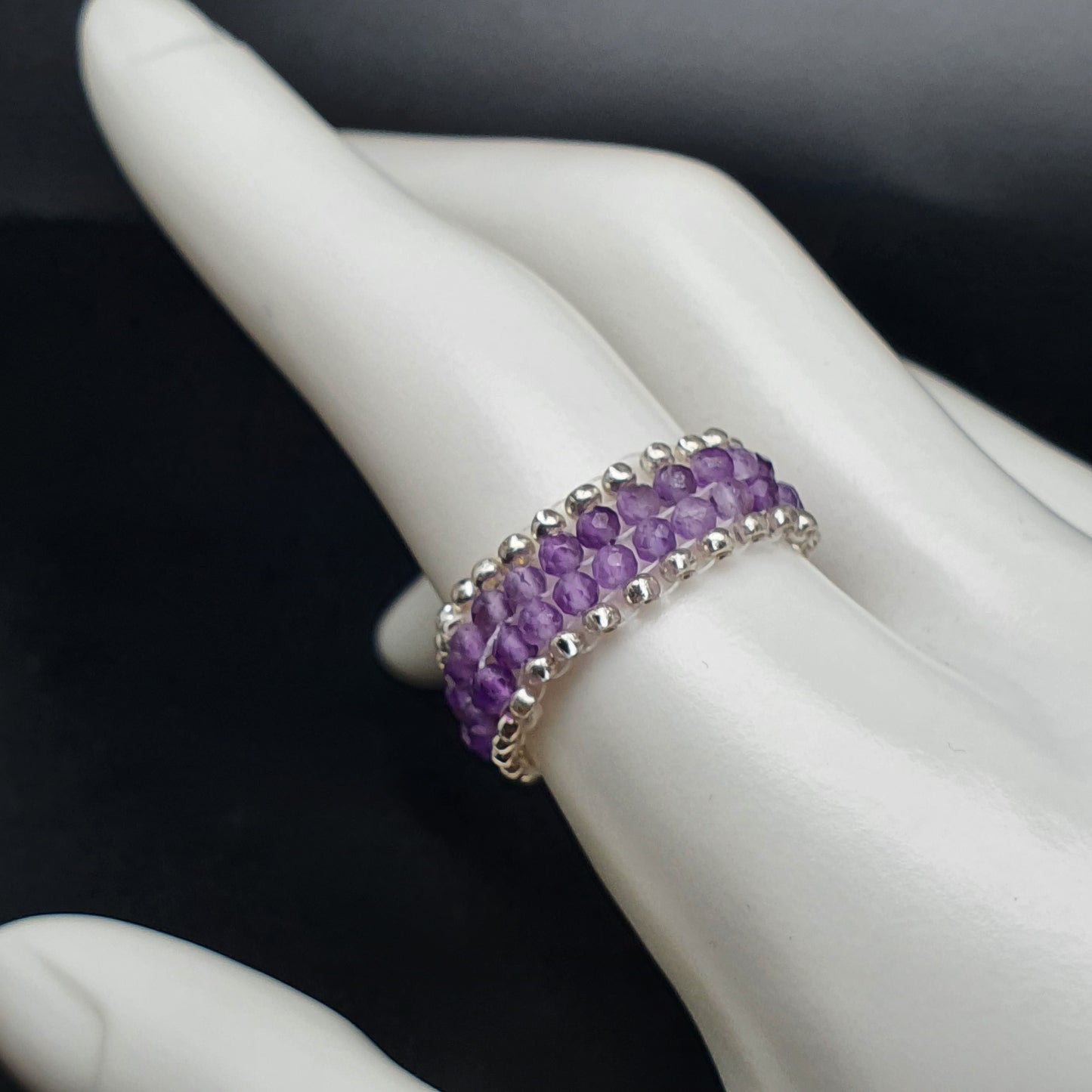 Metal Free Beaded Gemstone Ring Band Peyote Stitch