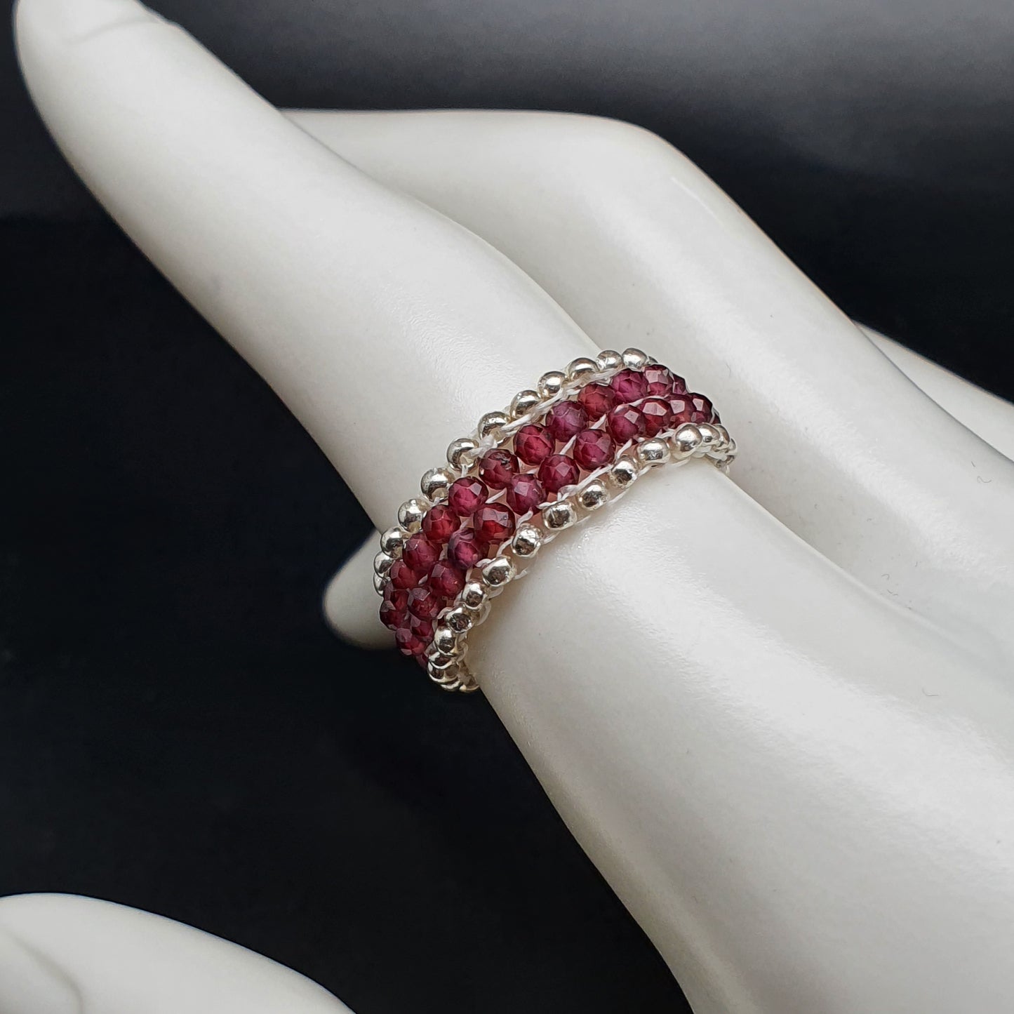 Metal Free Beaded Gemstone Ring Band Peyote Stitch