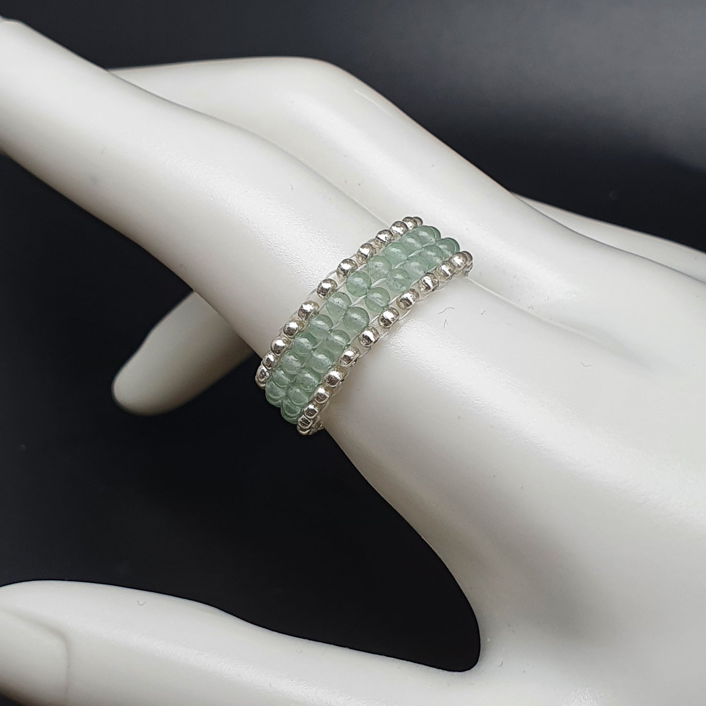 Metal Free Beaded Gemstone Ring Band Peyote Stitch