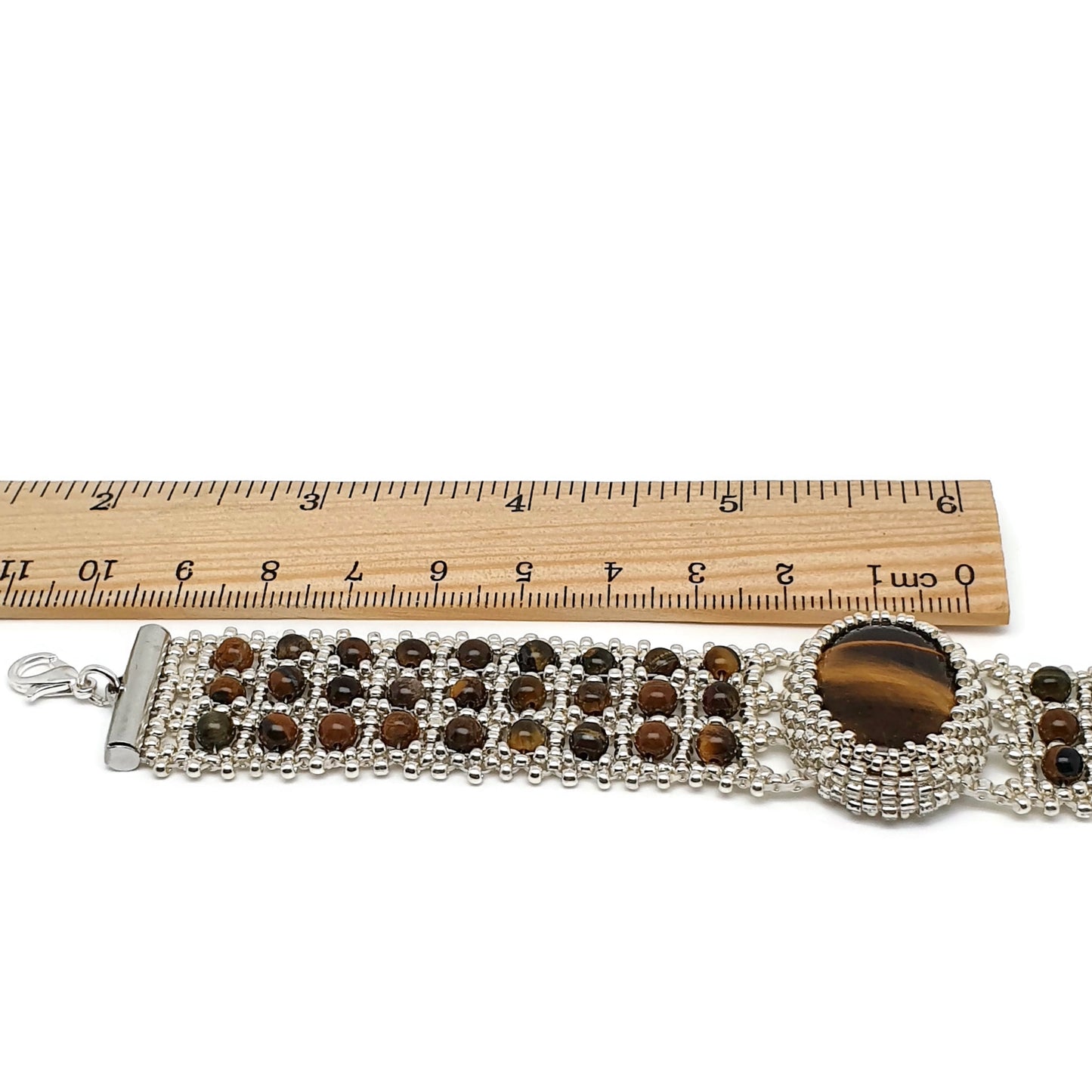 Tiger's Eye Watch Cuff Bracelet Beaded Interlaced Crystal Adjustable Length