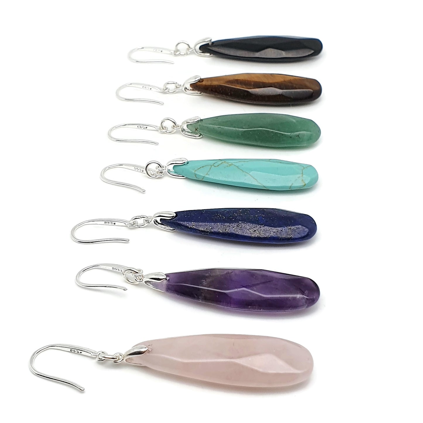 Natural Gemstone Teardrop Earrings Long Dangle Drop