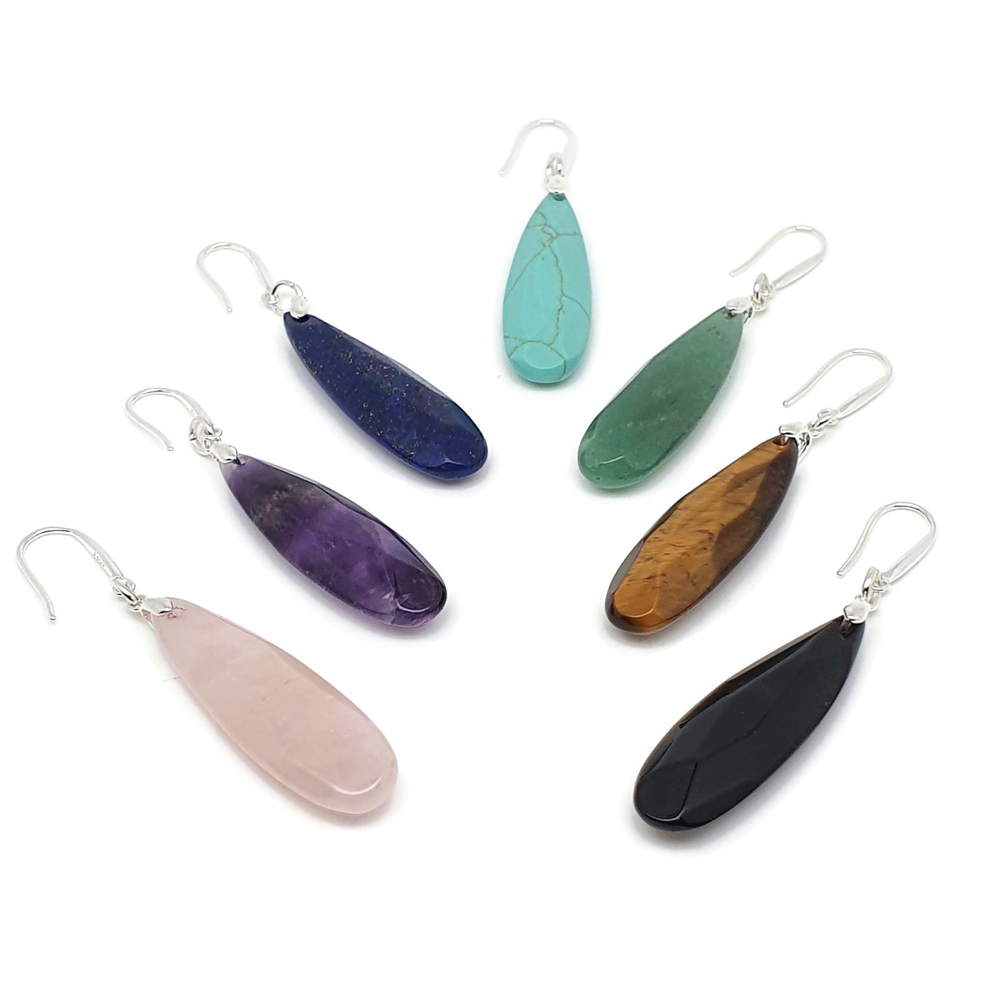 Natural Gemstone Teardrop Earrings Long Dangle Drop