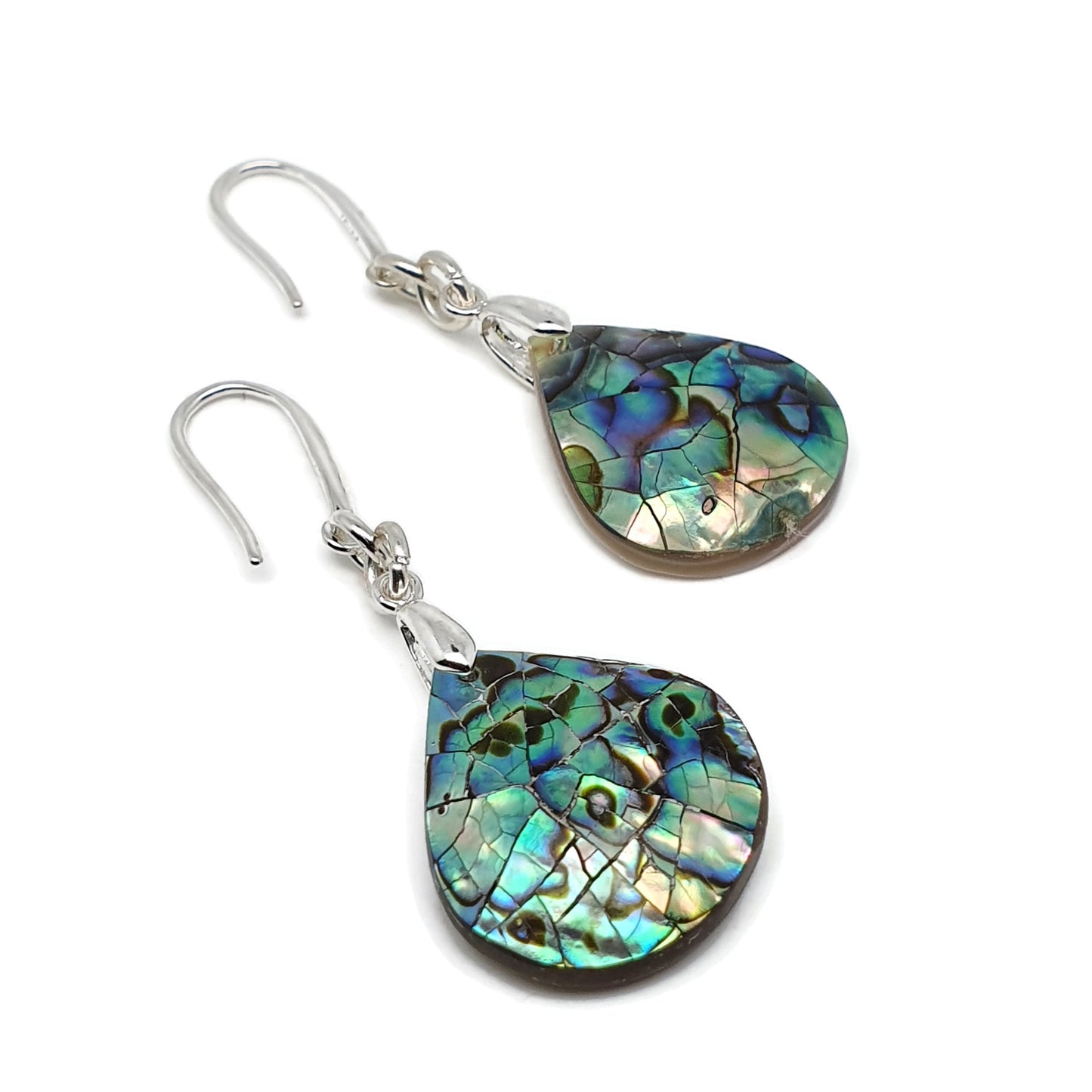 Rainbow Paua Abalone Teardrop Earrings Dangle Drop Natural Sea Shell