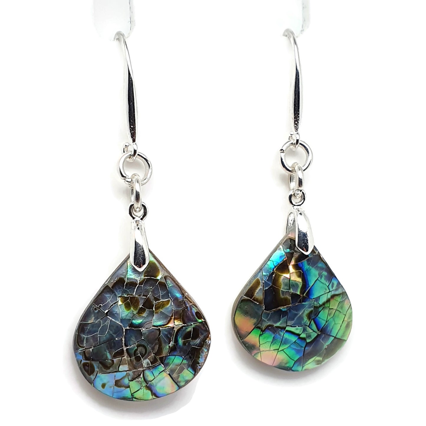 Rainbow Paua Abalone Teardrop Earrings Dangle Drop Natural Sea Shell