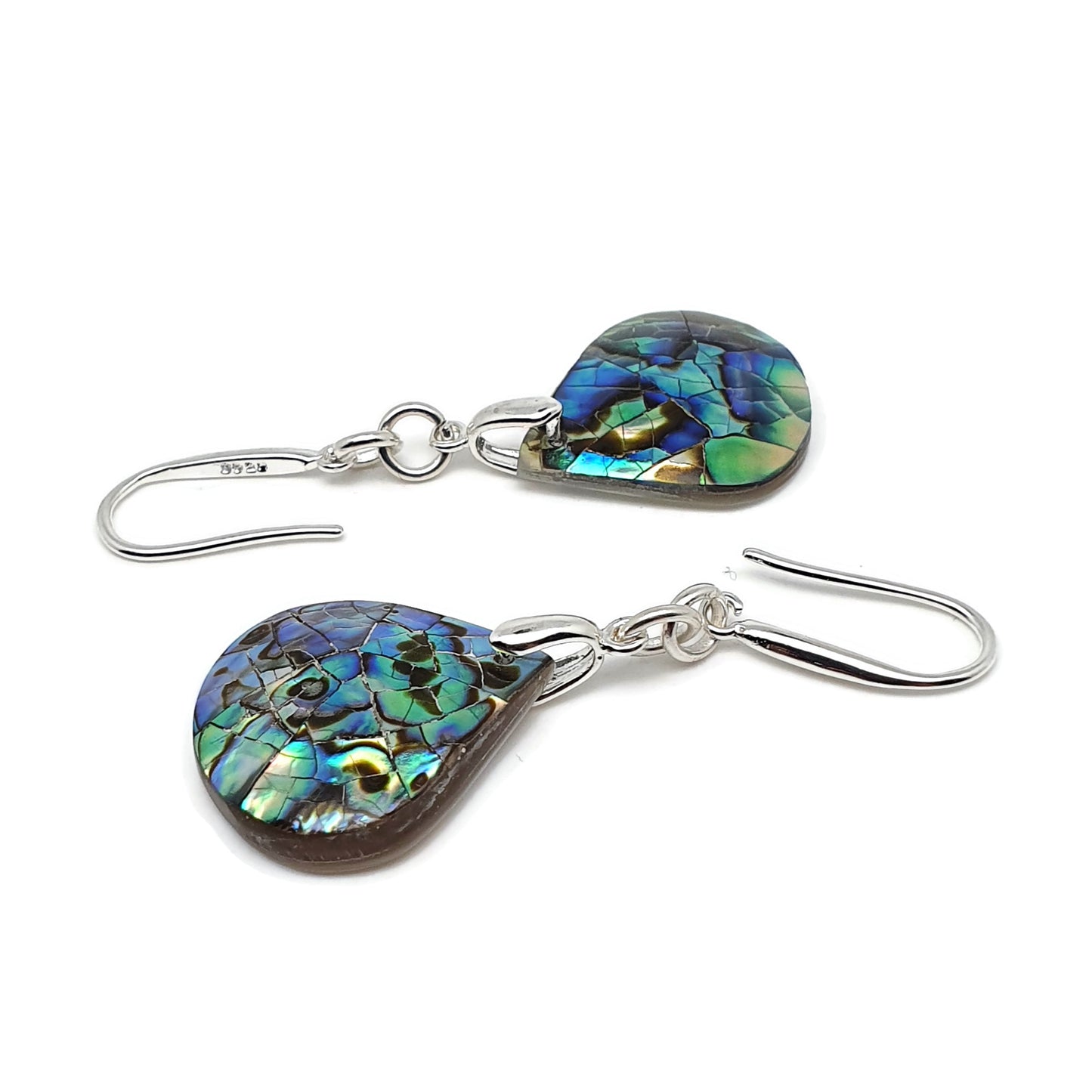 Rainbow Paua Abalone Teardrop Earrings Dangle Drop Natural Sea Shell