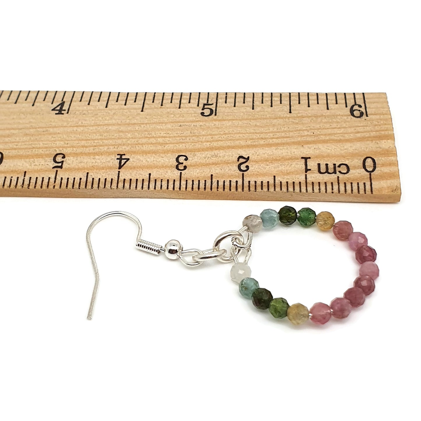 Colourful Tourmaline Beaded Hoop Earrings Dangle Drop