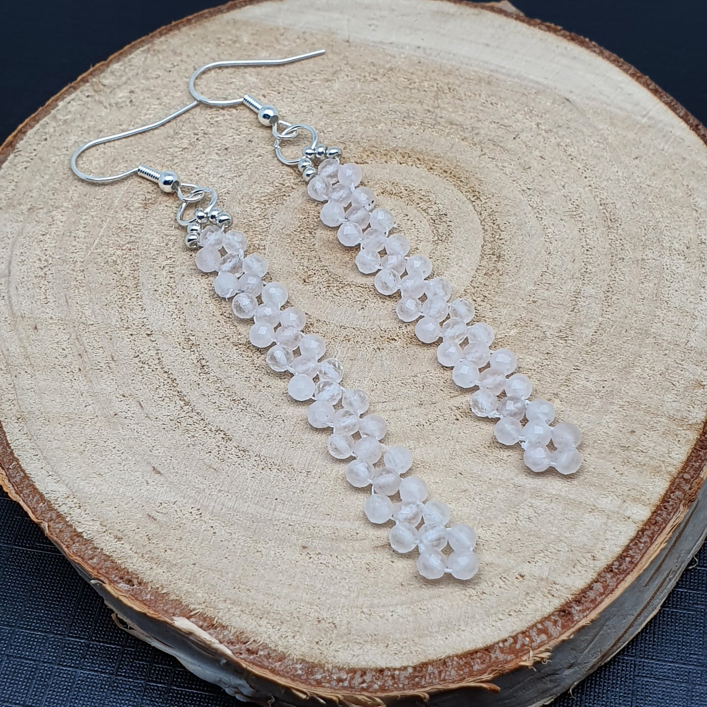 Beaded Gemstone Earrings Long Dangle Drop