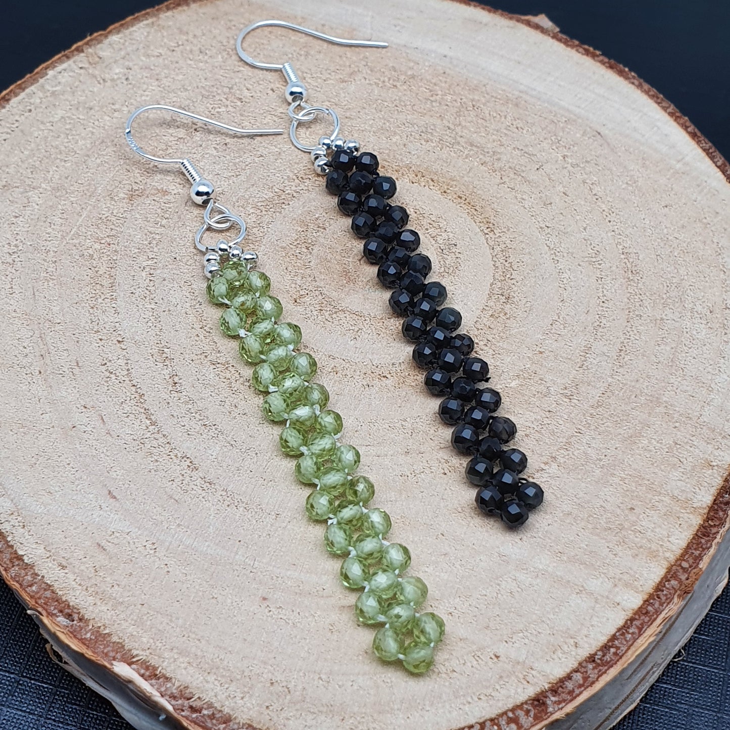 Beaded Gemstone Earrings Long Dangle Drop