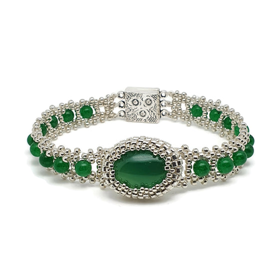 Green Jade Watch Bracelet Beaded Interlaced Crystal Magnetic Clasp