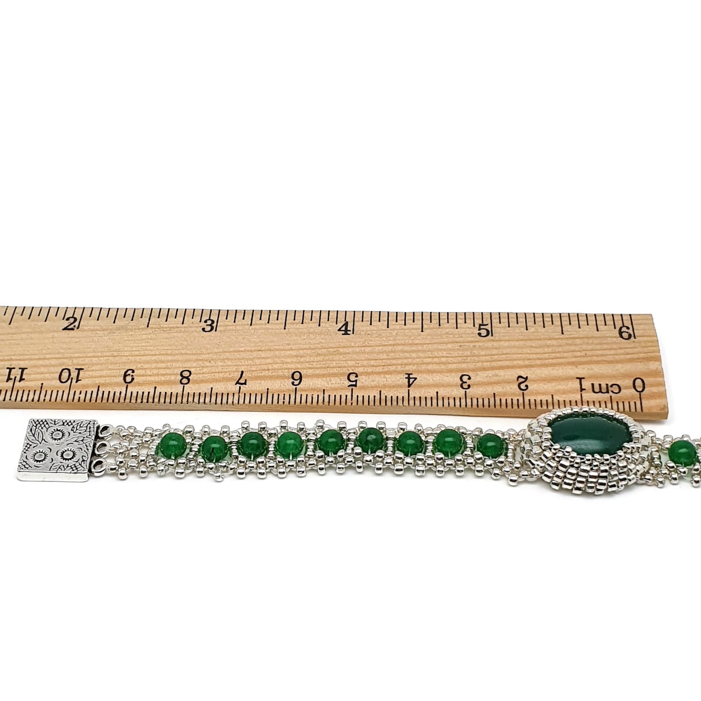 Green Jade Watch Bracelet Beaded Interlaced Crystal Magnetic Clasp