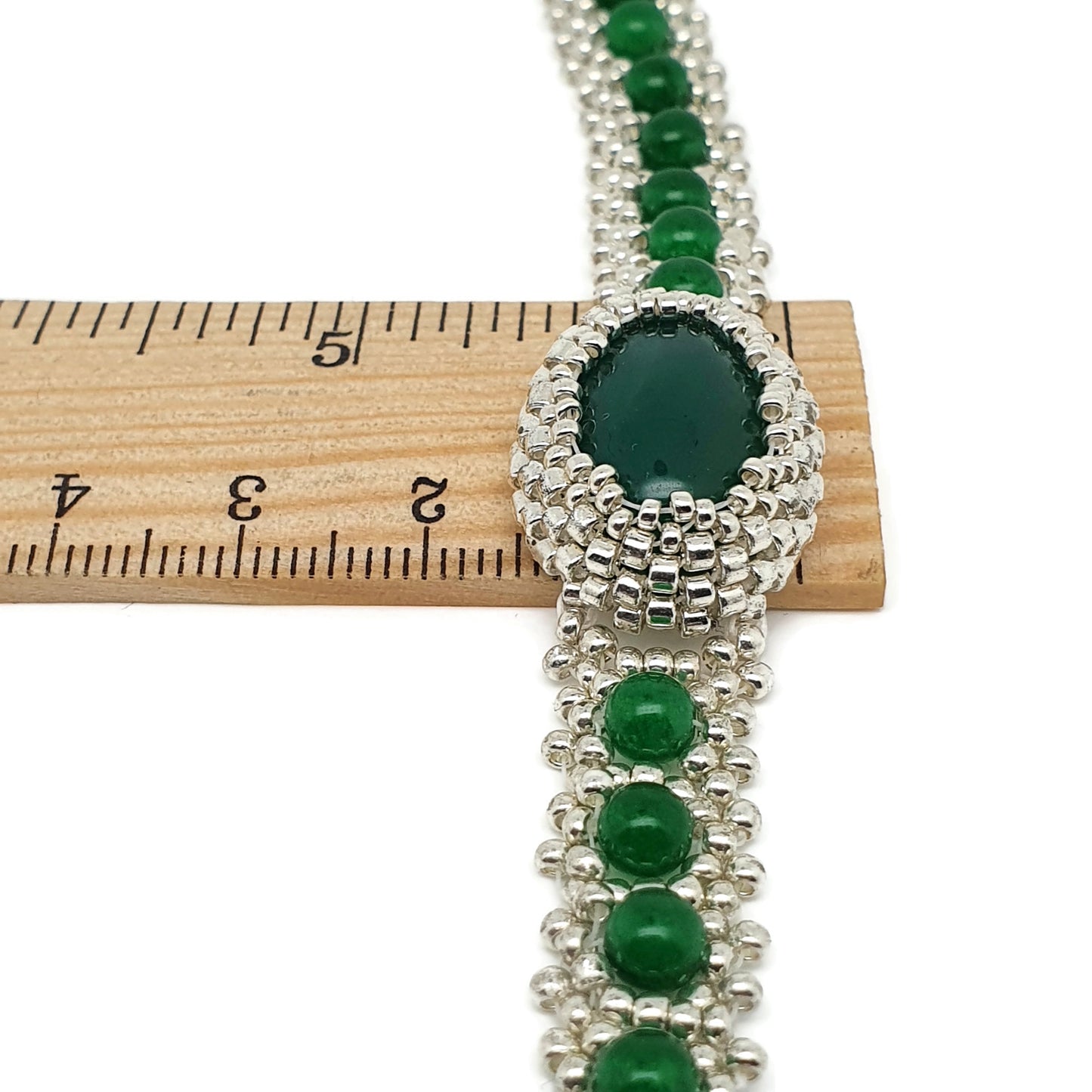 Green Jade Watch Bracelet Beaded Interlaced Crystal Magnetic Clasp