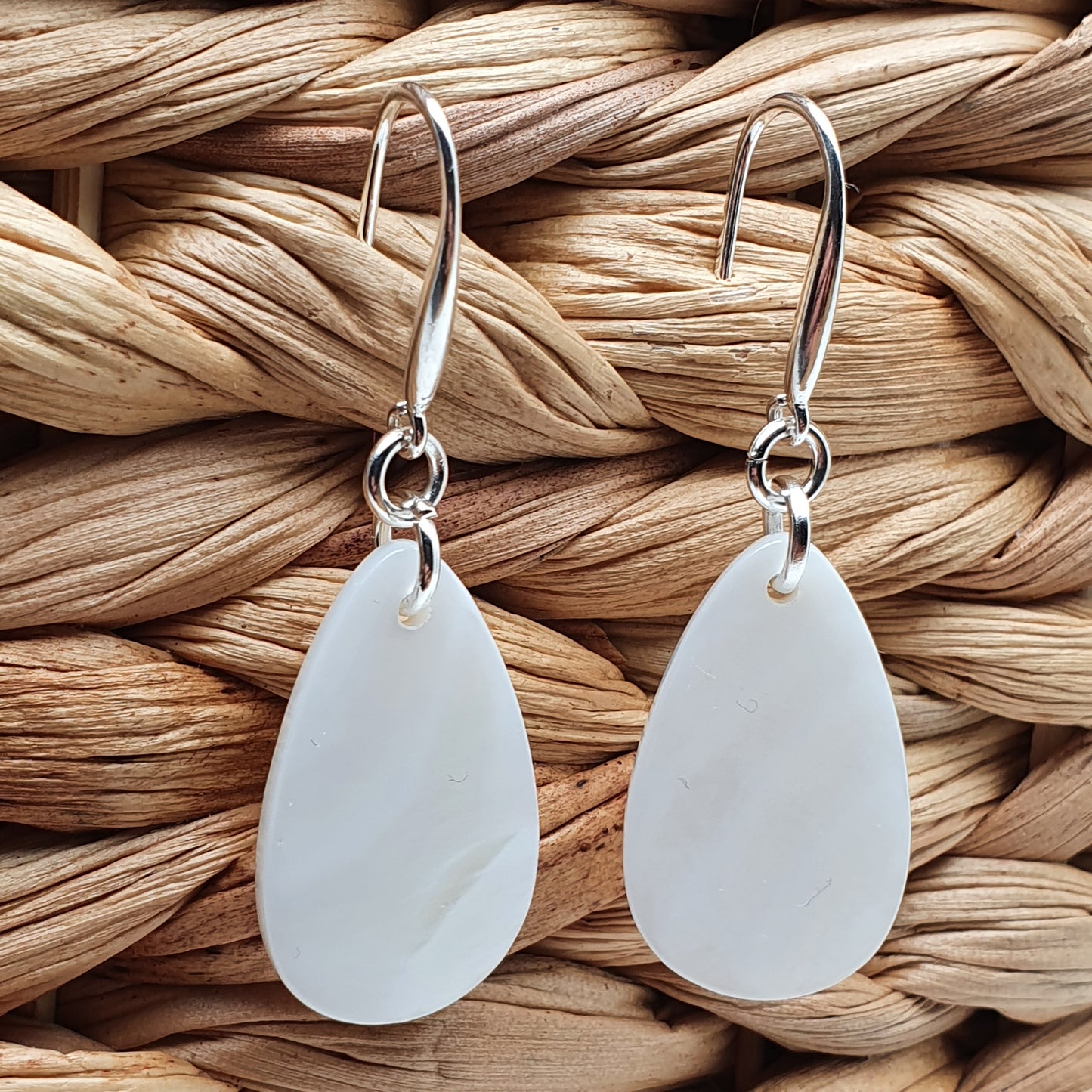 White Mother Of Pearl Teardrop Earrings Natural Shell Dangle Drop