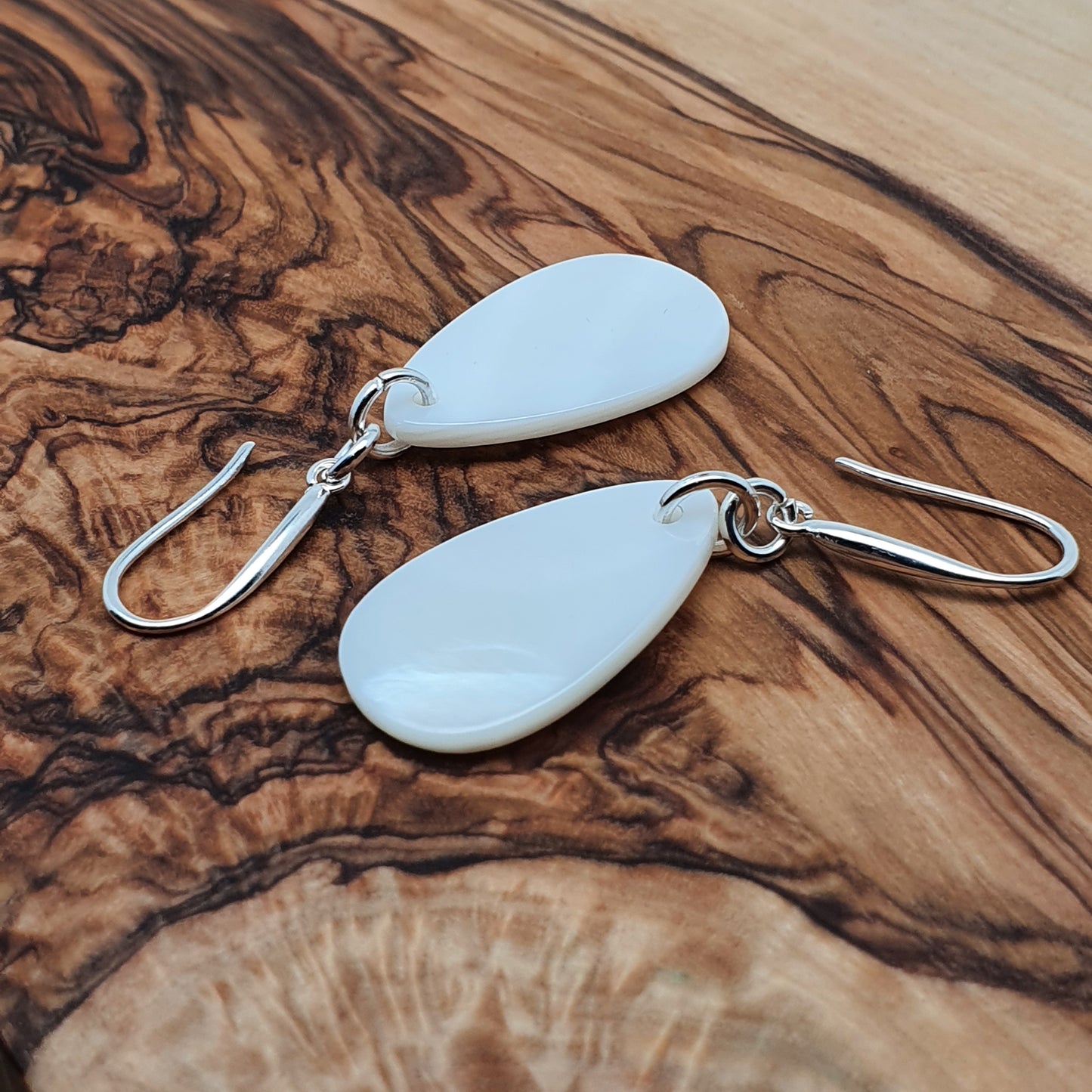 White Mother Of Pearl Teardrop Earrings Natural Shell Dangle Drop