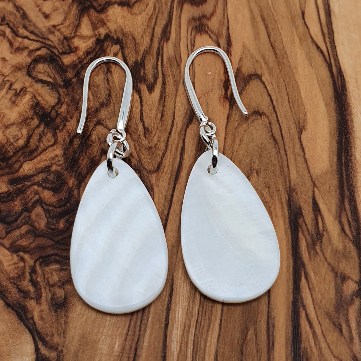 White Mother Of Pearl Teardrop Earrings Natural Shell Dangle Drop