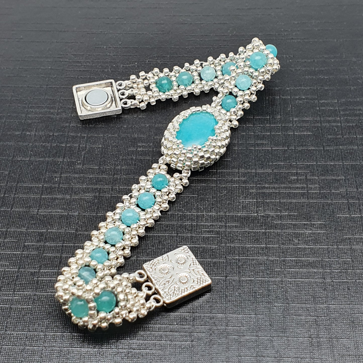 Blue Amazonite Interlaced Watch Bracelet Magnetic Clasp