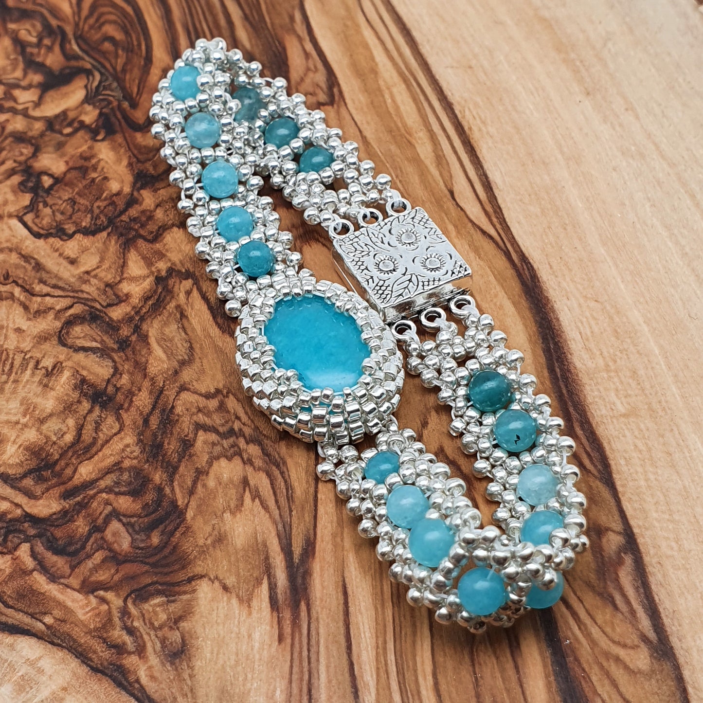 Blue Amazonite Interlaced Watch Bracelet Magnetic Clasp