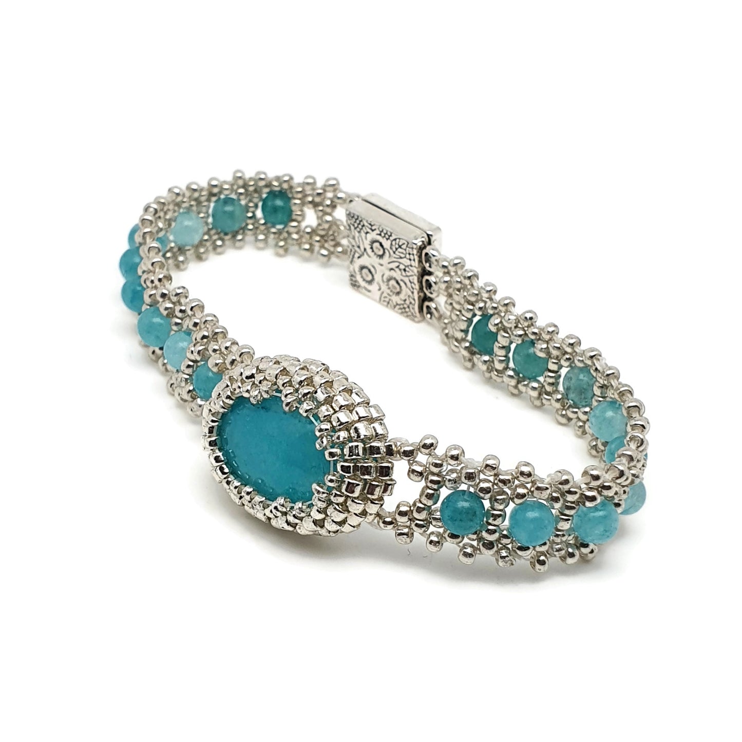 Blue Amazonite Interlaced Watch Bracelet Magnetic Clasp