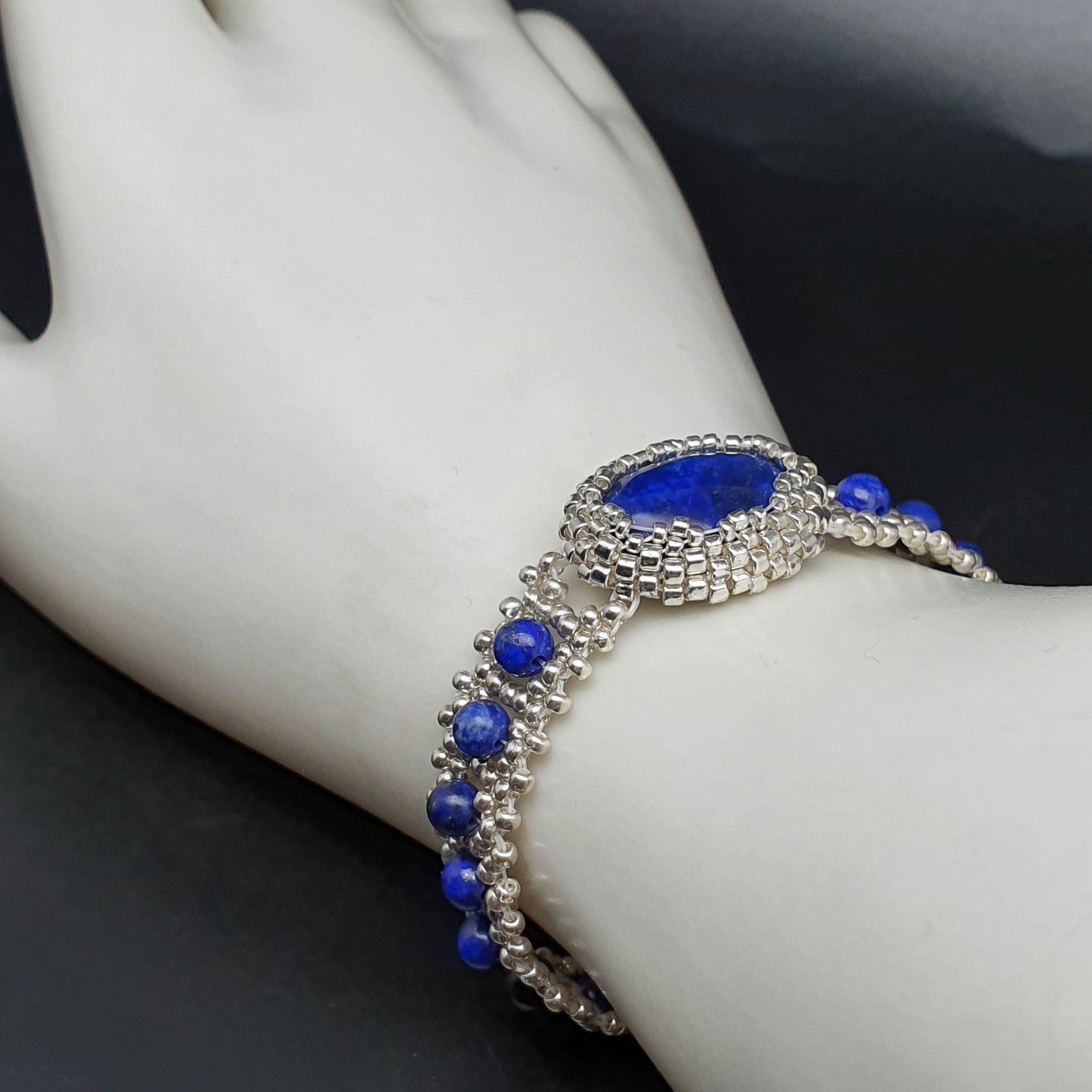 Dyed Lapis Lazuli Watch Bracelet Beaded Interlaced Crystal Magnetic Clasp