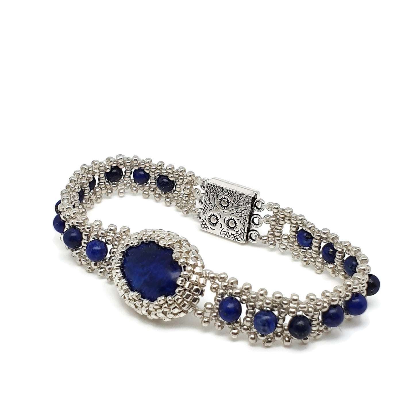 Dyed Lapis Lazuli Watch Bracelet Beaded Interlaced Crystal Magnetic Clasp