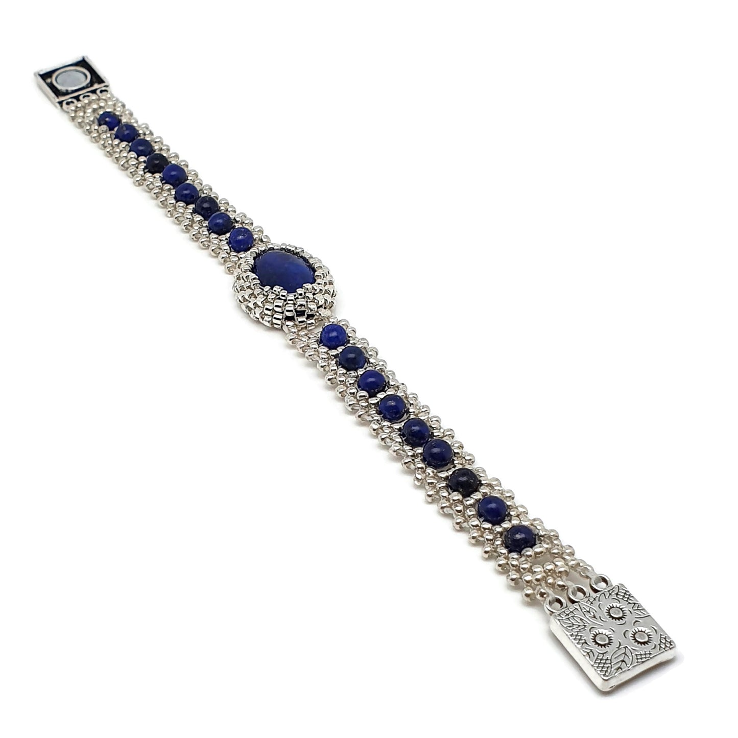 Dyed Lapis Lazuli Watch Bracelet Beaded Interlaced Crystal Magnetic Clasp