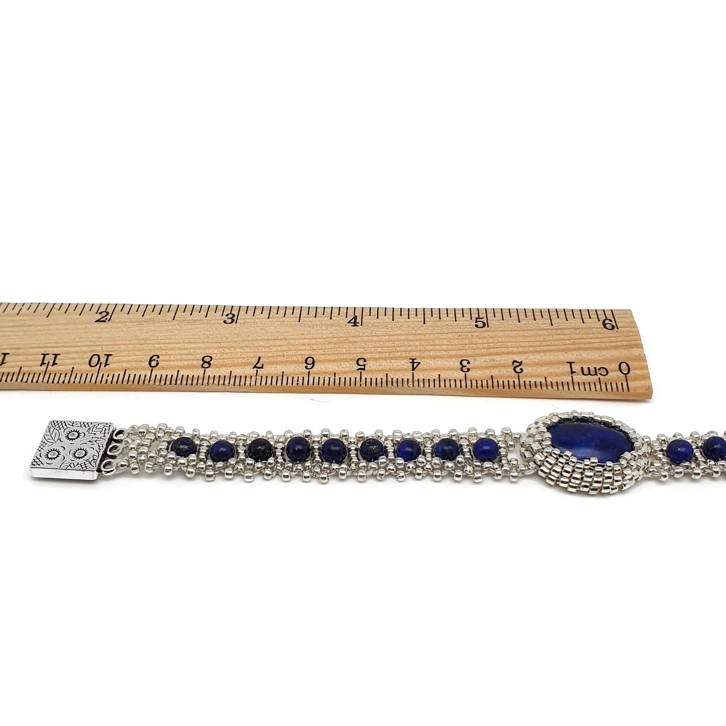 Dyed Lapis Lazuli Watch Bracelet Beaded Interlaced Crystal Magnetic Clasp