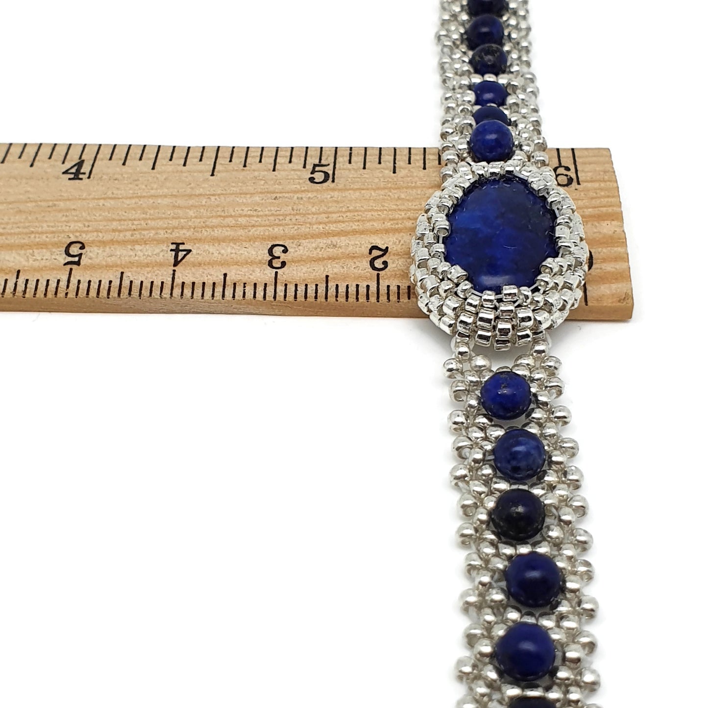 Dyed Lapis Lazuli Watch Bracelet Beaded Interlaced Crystal Magnetic Clasp