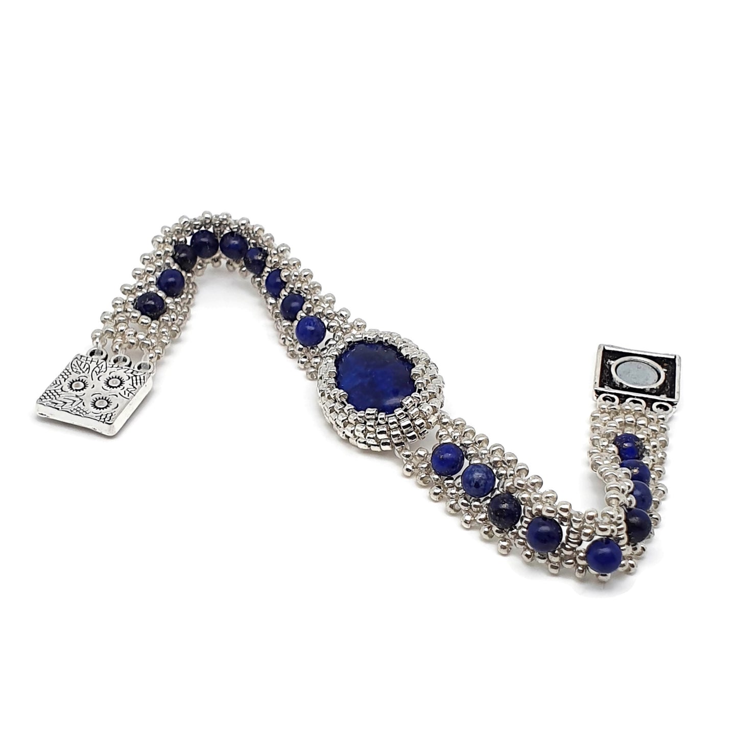 Dyed Lapis Lazuli Watch Bracelet Beaded Interlaced Crystal Magnetic Clasp