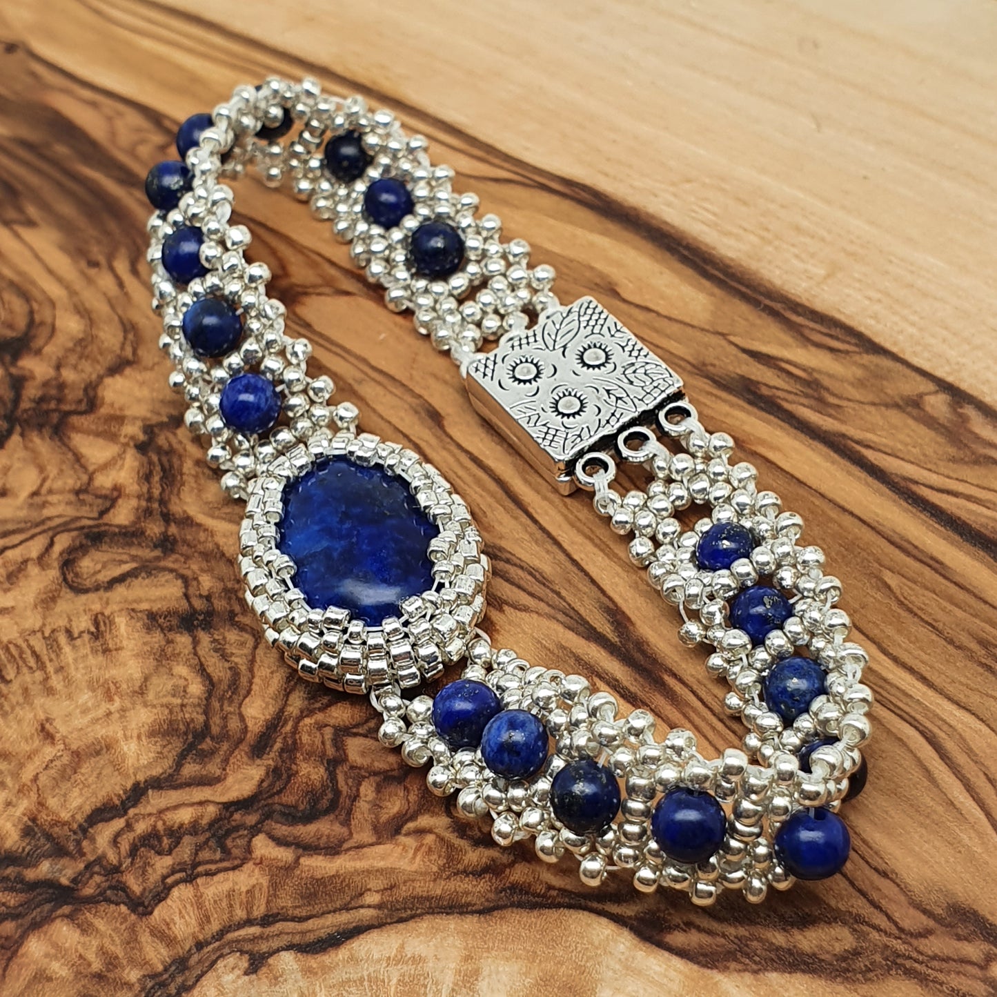 Dyed Lapis Lazuli Watch Bracelet Beaded Interlaced Crystal Magnetic Clasp