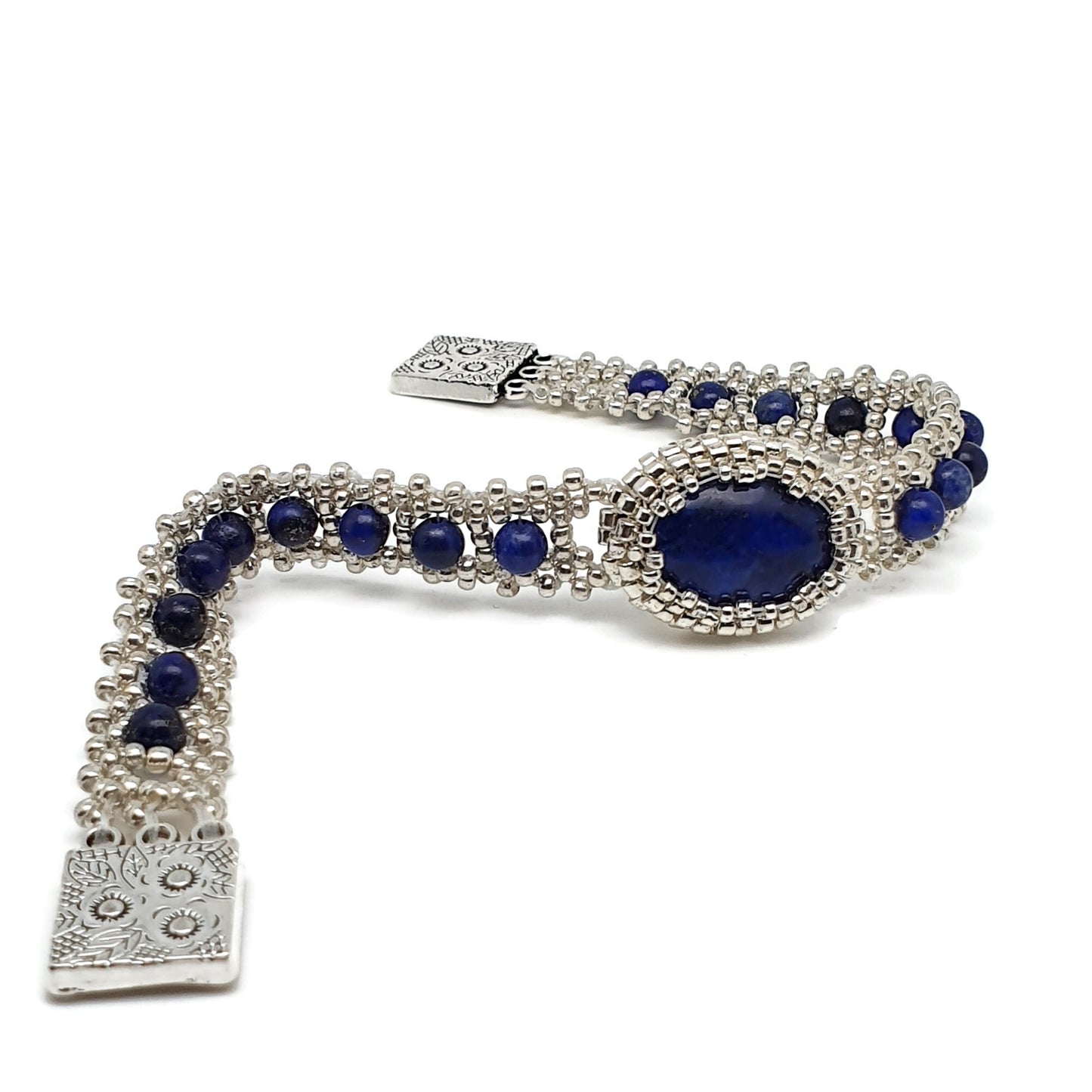 Dyed Lapis Lazuli Watch Bracelet Beaded Interlaced Crystal Magnetic Clasp