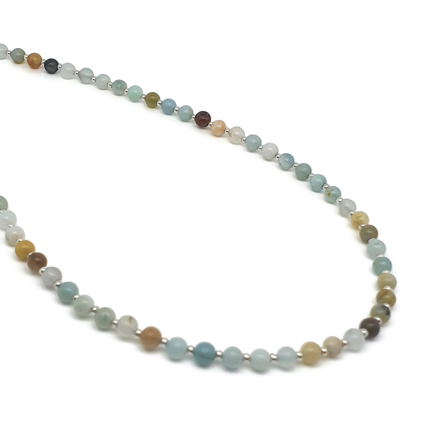 Natural Amazonite Beaded Necklace Gemstone Collar Adjustable Silver Plated