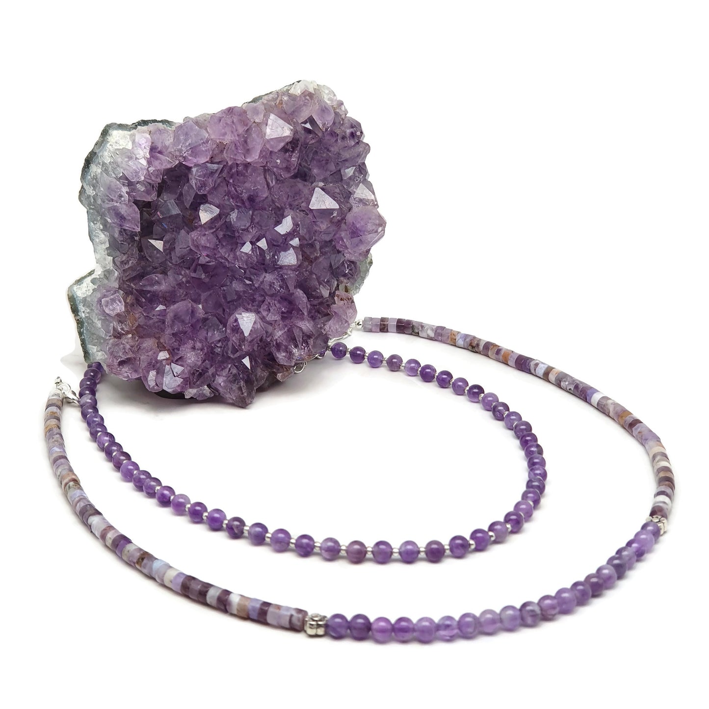 Purple Amethyst Short Collar Beaded Boho Necklace Adjustable Strand