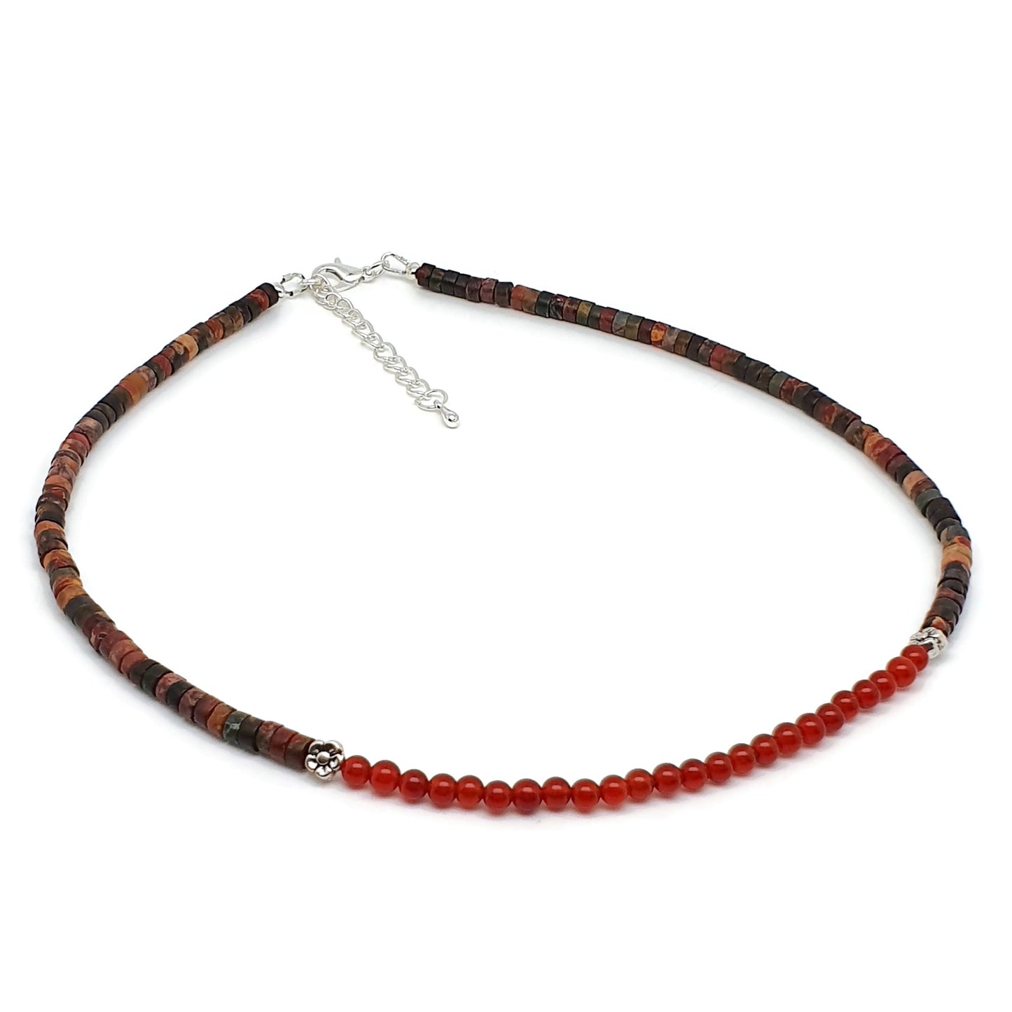 Picasso Jasper And Carnelian Short Collar Beaded Boho Necklace Adjustable 16" Strand