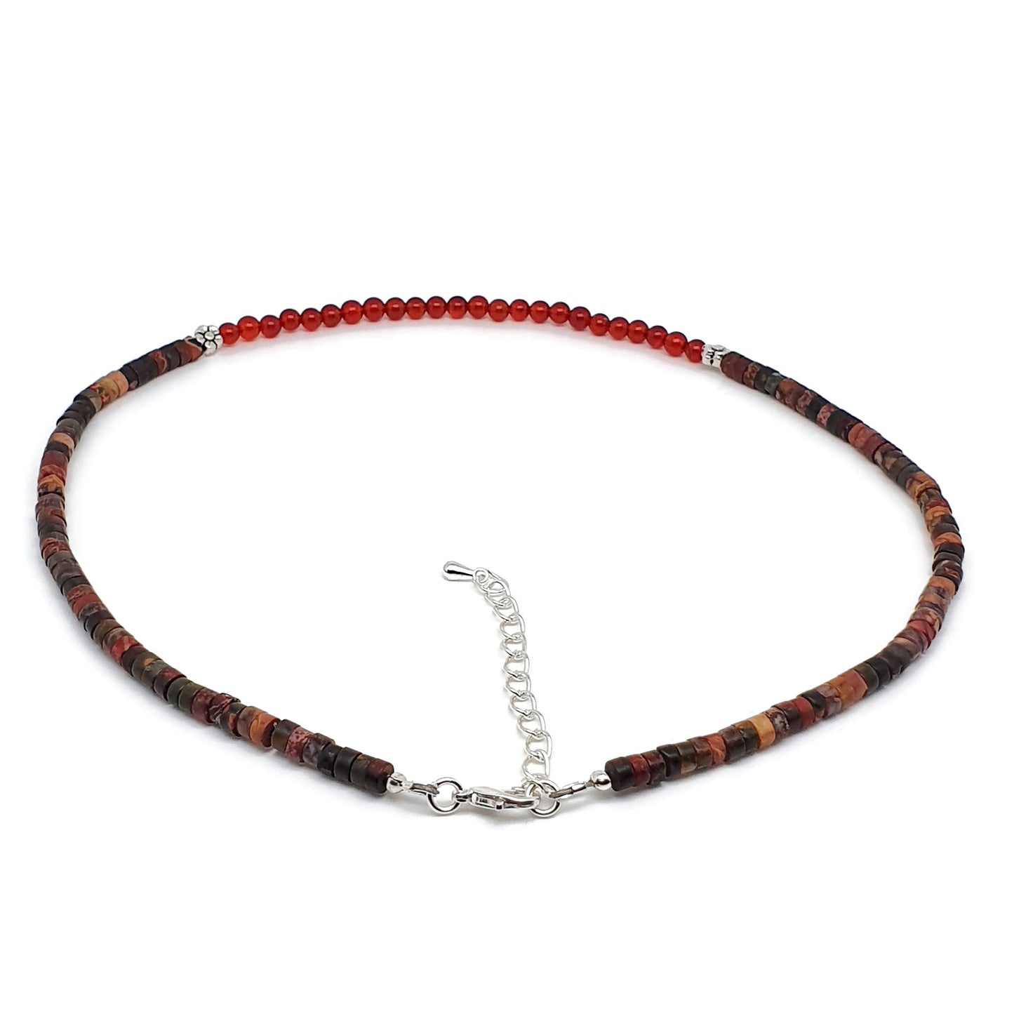 Picasso Jasper And Carnelian Short Collar Beaded Boho Necklace Adjustable 16" Strand