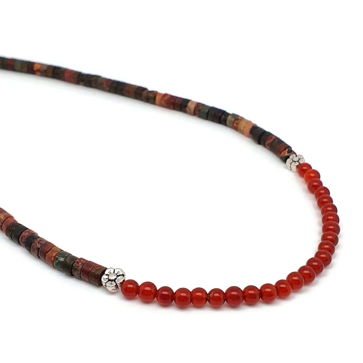 Picasso Jasper And Carnelian Short Collar Beaded Boho Necklace Adjustable 16" Strand