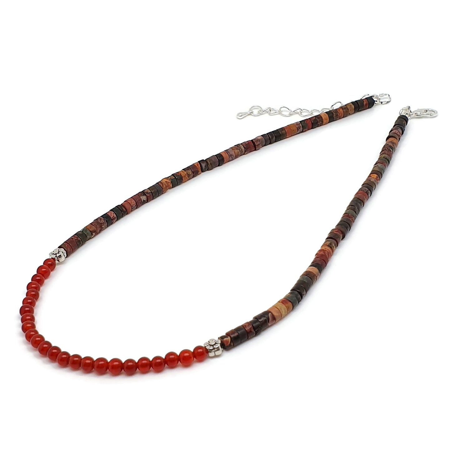 Picasso Jasper And Carnelian Short Collar Beaded Boho Necklace Adjustable 16" Strand