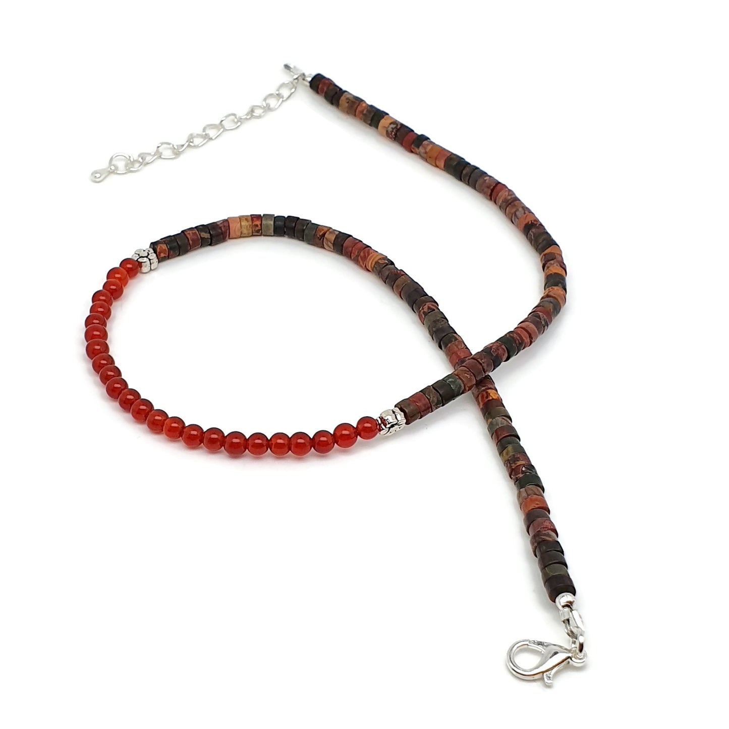 Picasso Jasper And Carnelian Short Collar Beaded Boho Necklace Adjustable 16" Strand