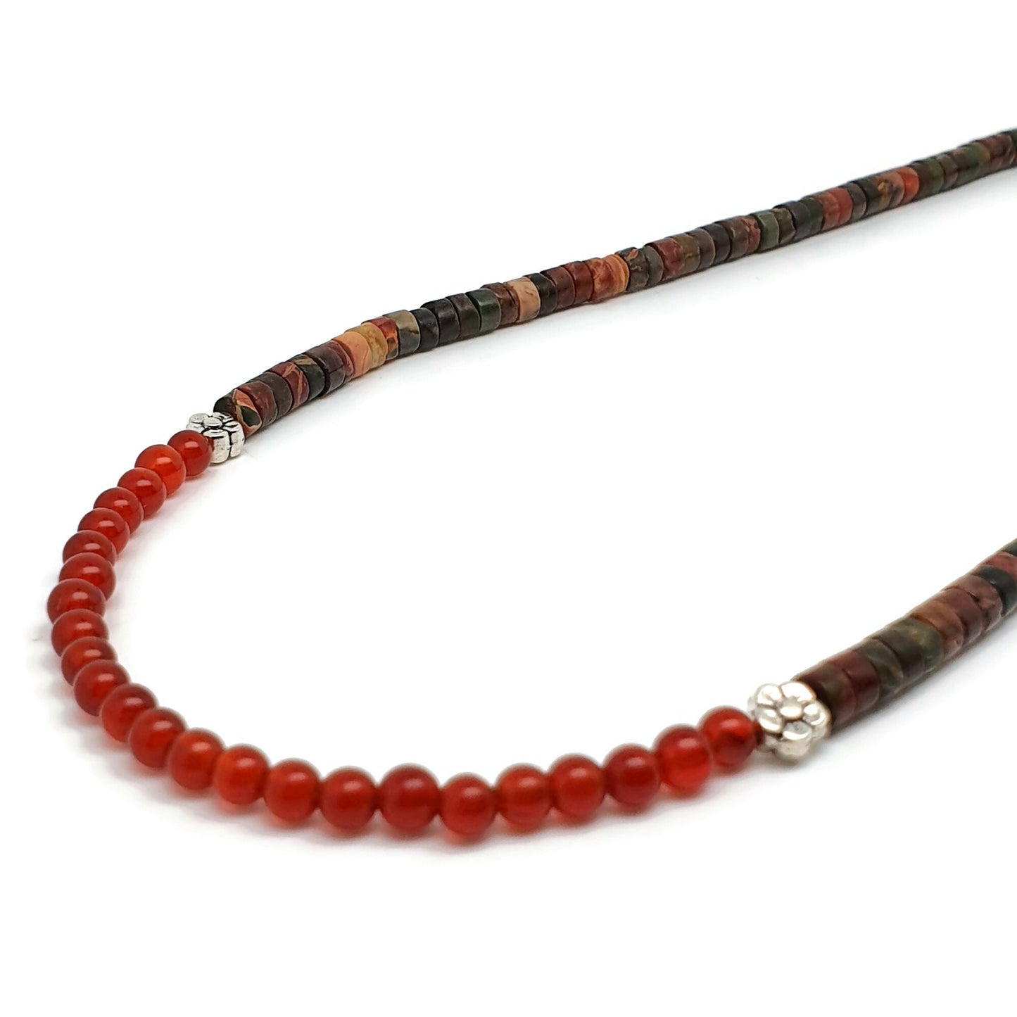 Picasso Jasper And Carnelian Short Collar Beaded Boho Necklace Adjustable 16" Strand