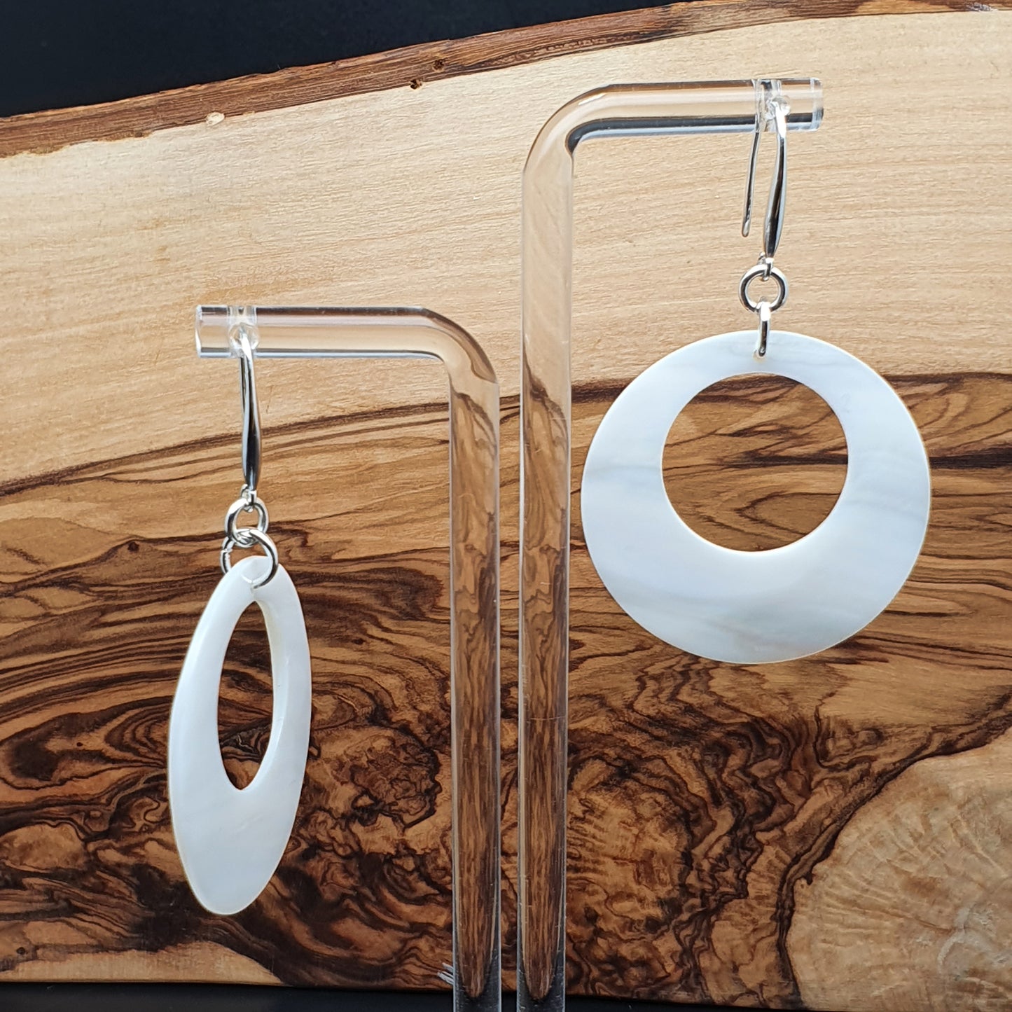 White Mother Of Pearl Hoop Earrings Long Dangle Drop