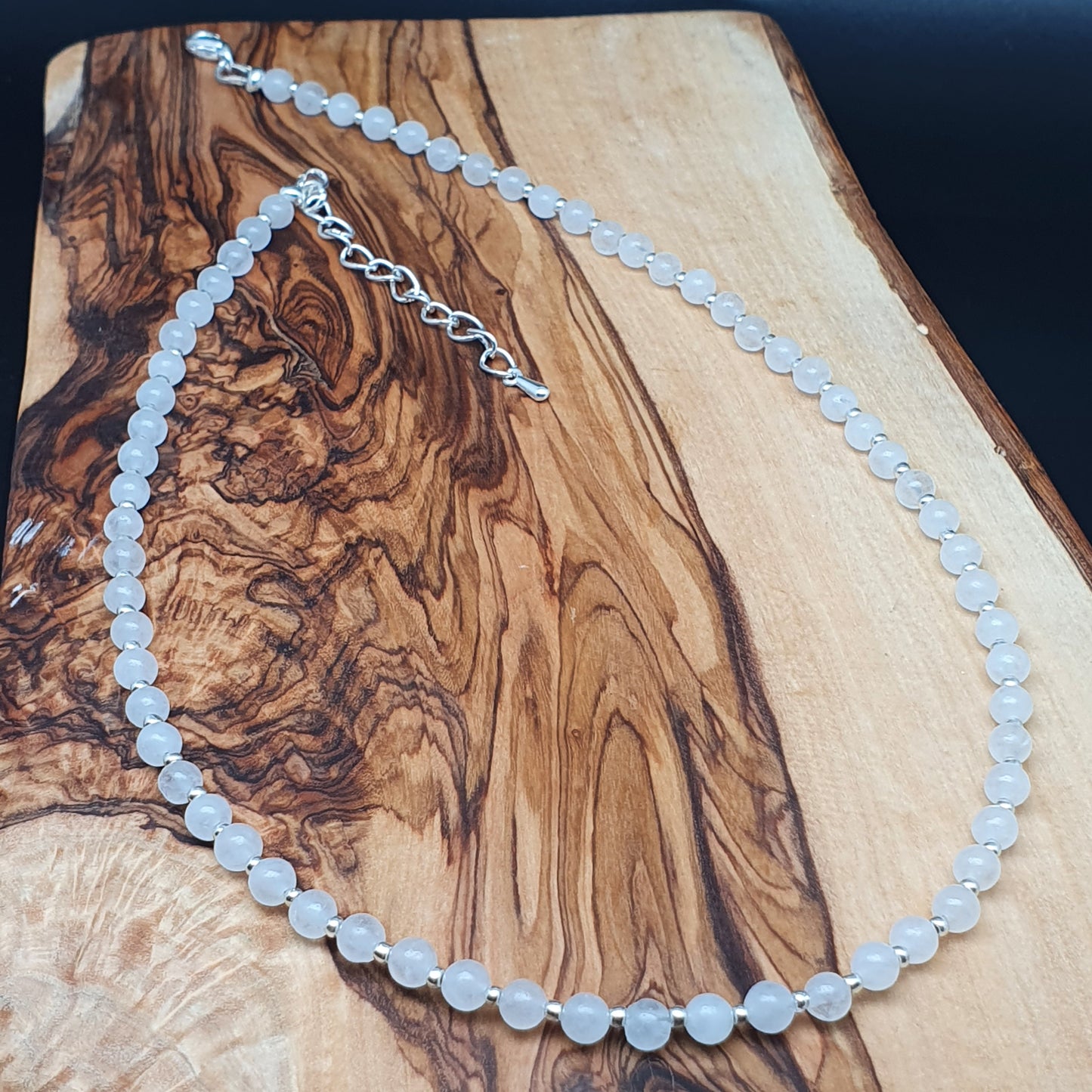 White Snow Quartz Beaded Collar Necklace Silver Plated