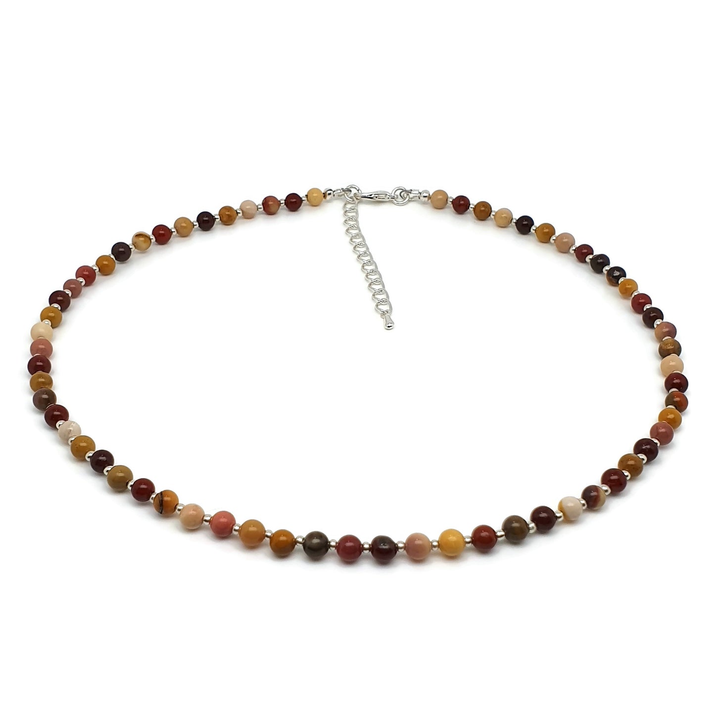 Colourful Mookaite Jasper Beaded Collar Necklace Silver Plated