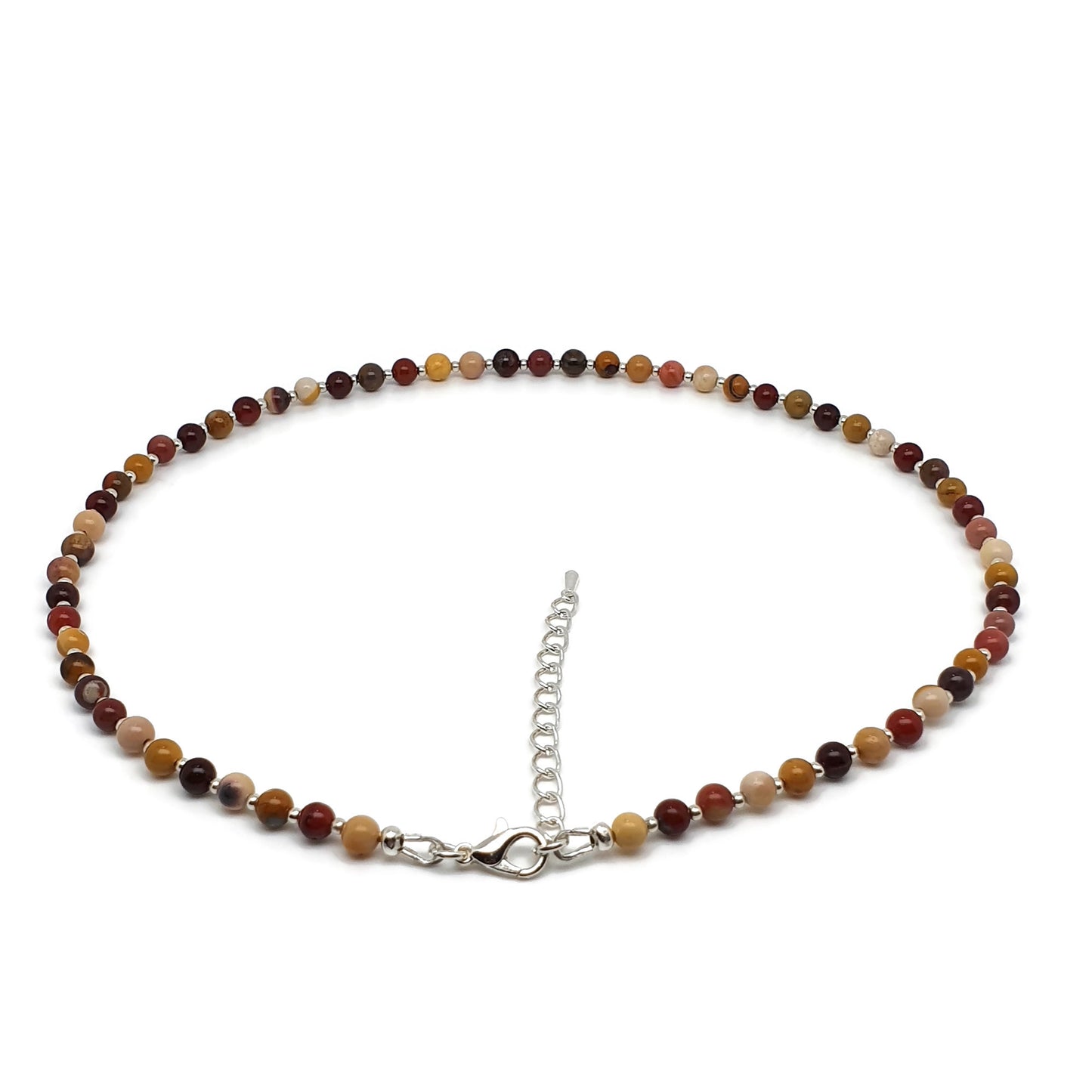 Colourful Mookaite Jasper Beaded Collar Necklace Silver Plated