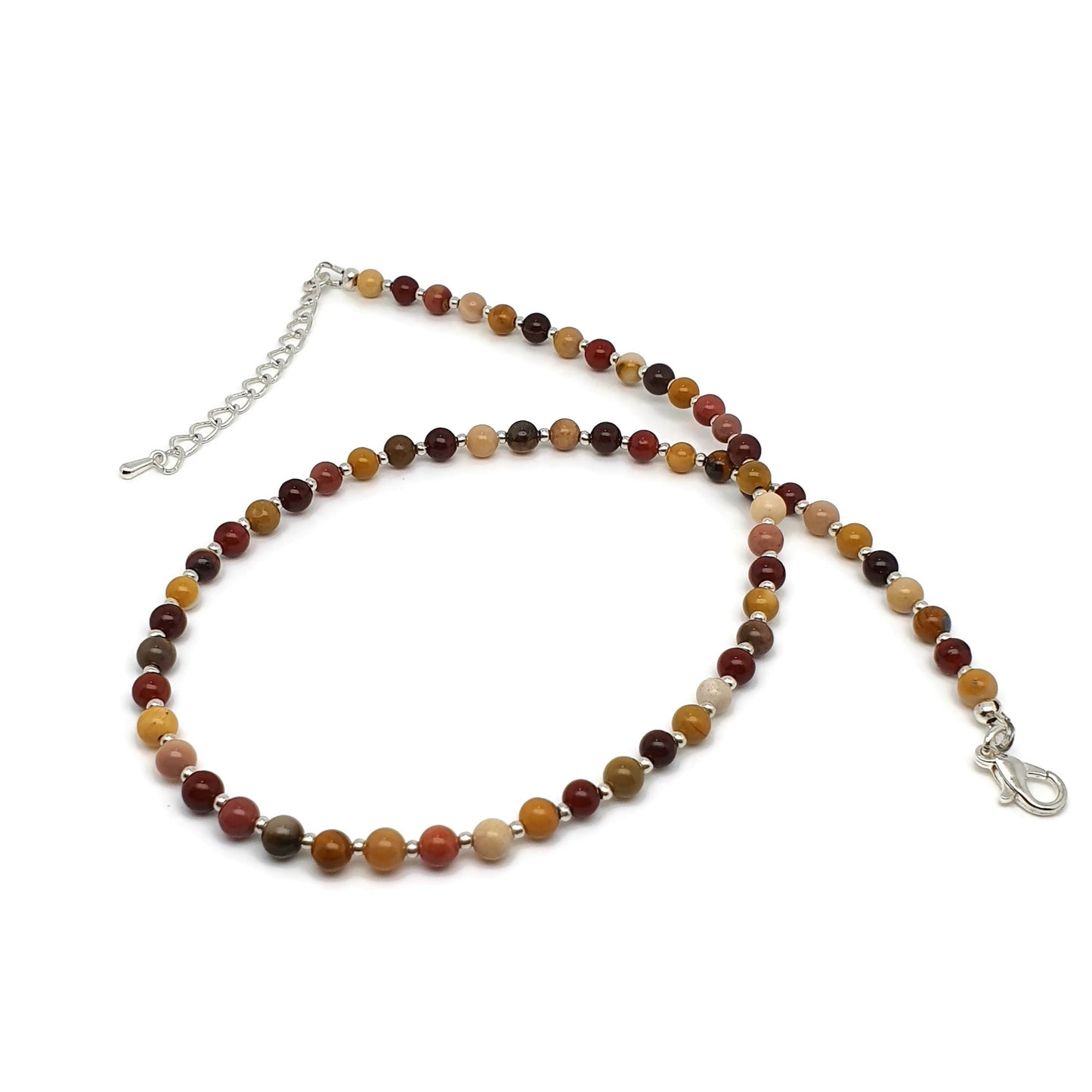 Colourful Mookaite Jasper Beaded Collar Necklace Silver Plated