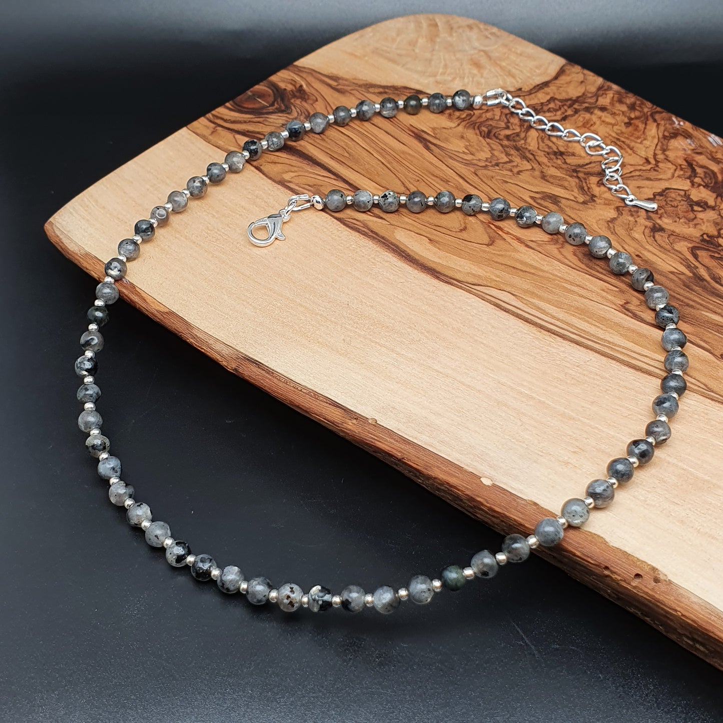 Grey Labradorite Beaded Collar Necklace Silver Plated