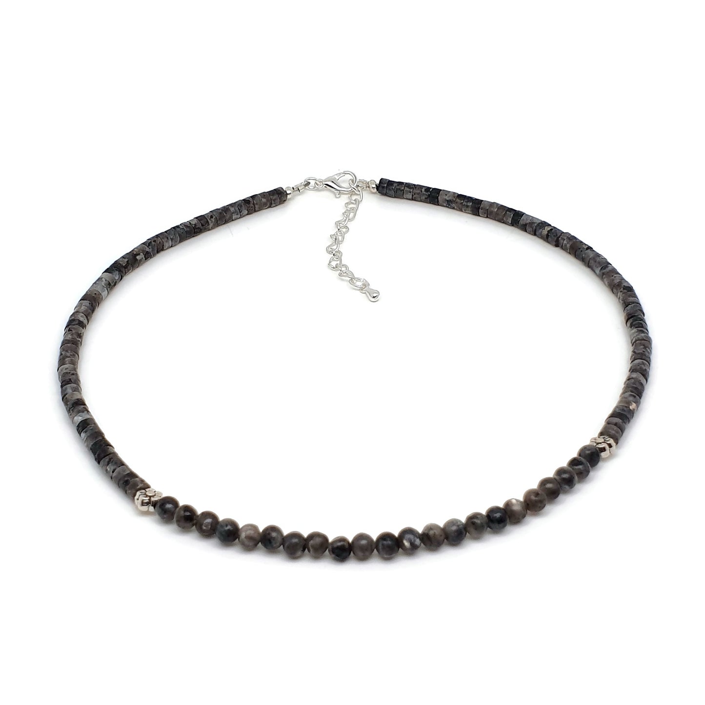 Grey Labradorite Beaded Collar Necklace Silver Plated