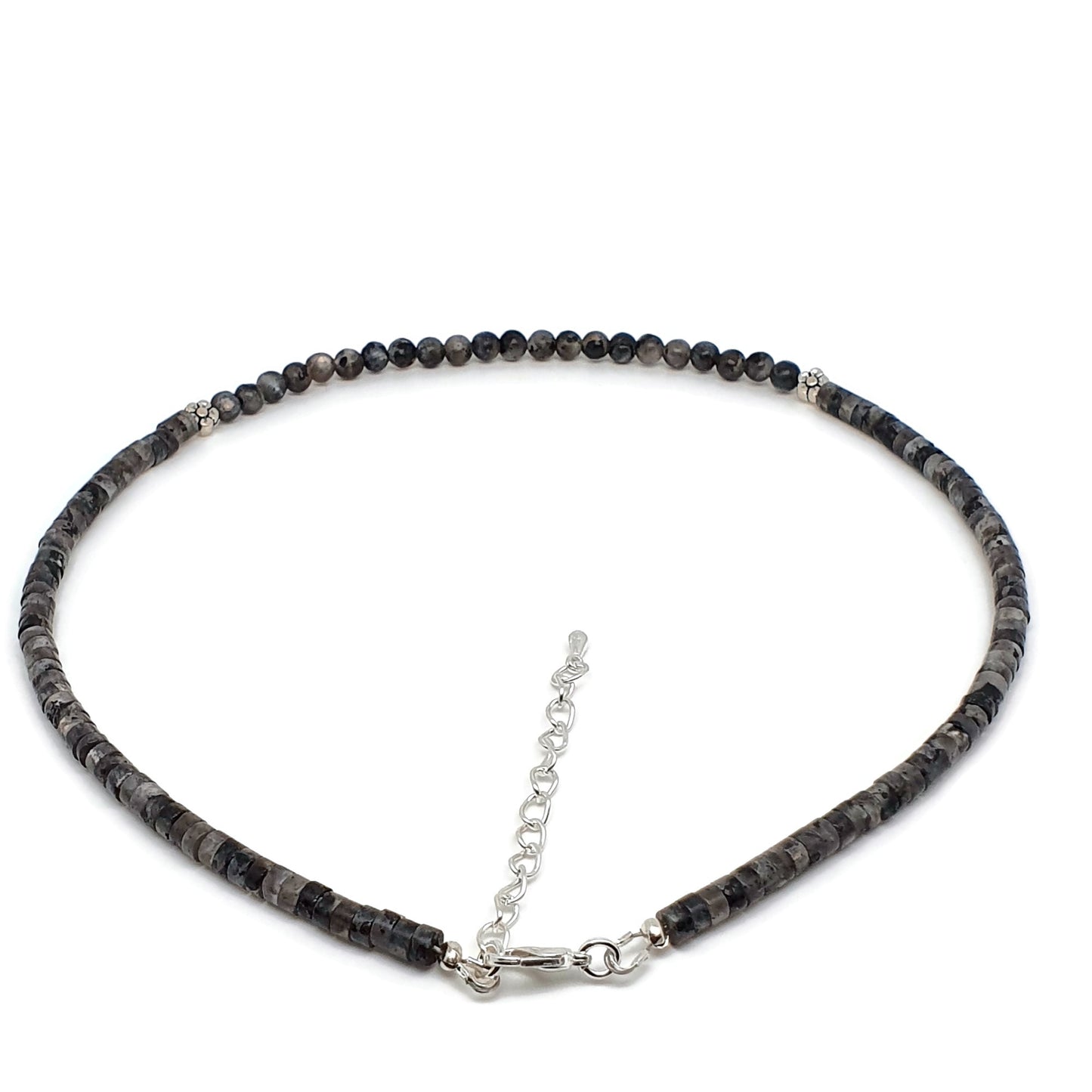 Grey Labradorite Beaded Collar Necklace Silver Plated