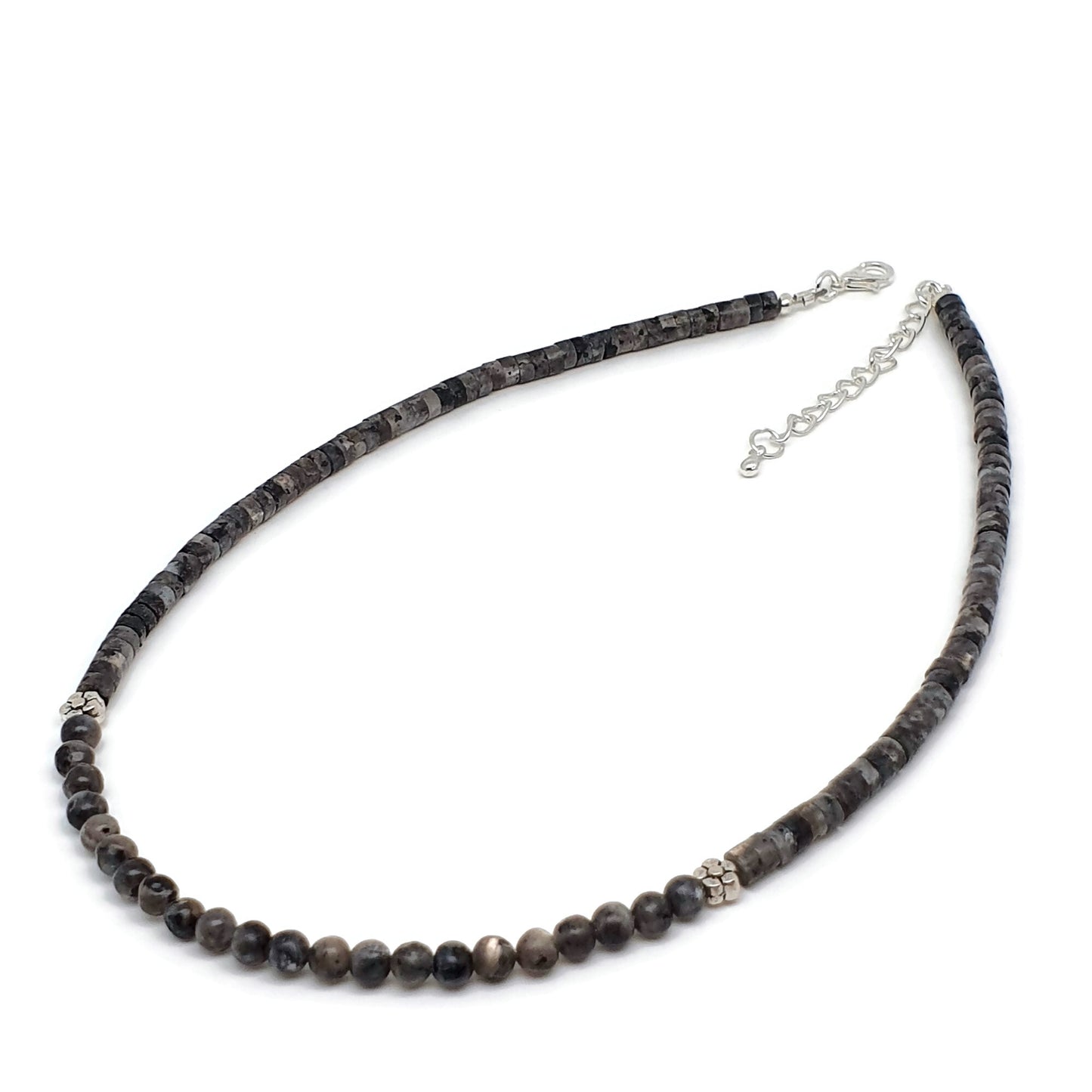 Grey Labradorite Beaded Collar Necklace Silver Plated