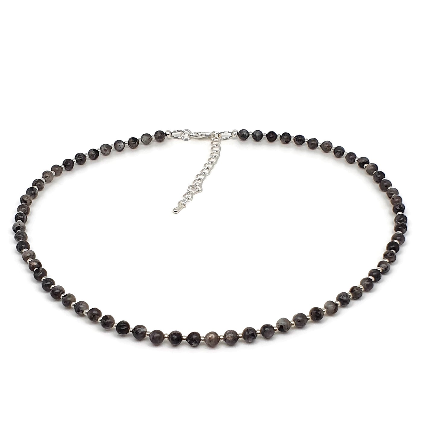 Grey Labradorite Beaded Collar Necklace Silver Plated