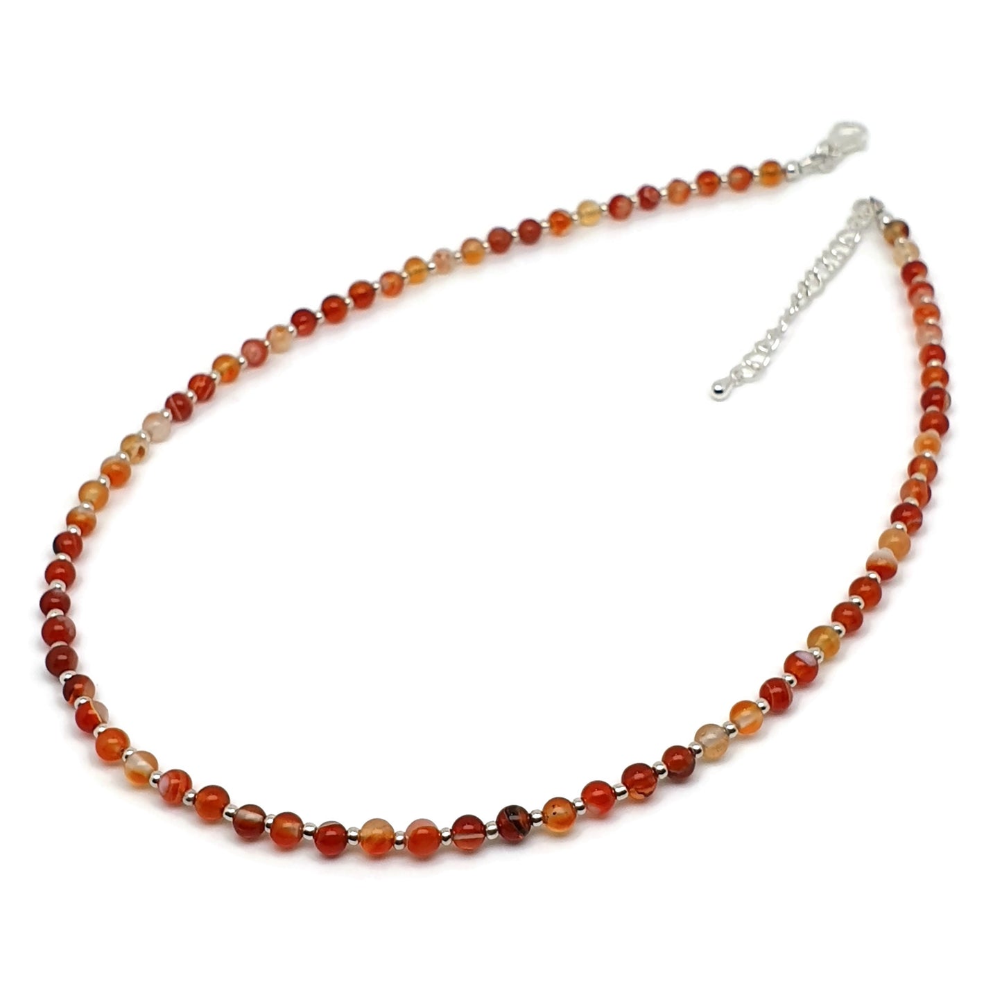 Burnt Orange Agate Beaded Collar Necklace Silver Plated