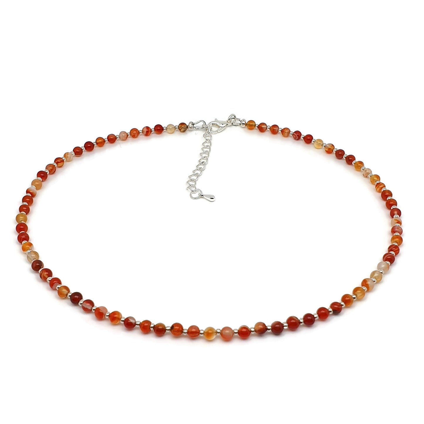 Burnt Orange Agate Beaded Collar Necklace Silver Plated